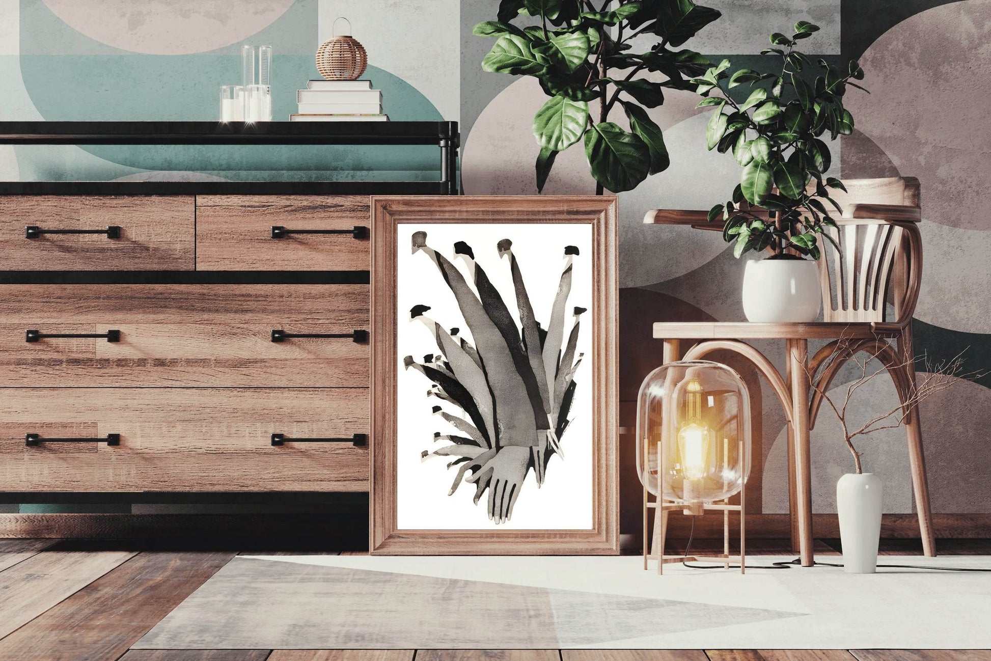 Black and White Interconnected Hands Wall Art - beink online art store
