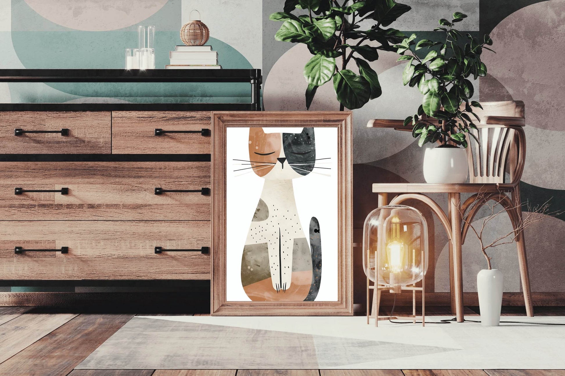 Geomatrical Painted Illustration of a Cat - beink online art store