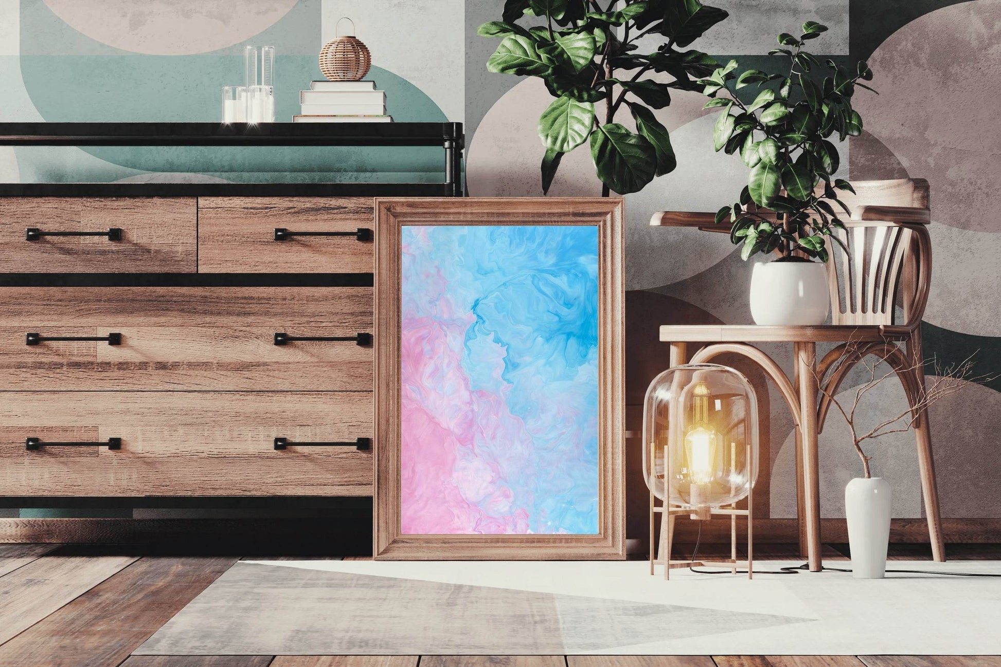 Aqua and Pink Water Paint Abstract Wall Art - beink online art store