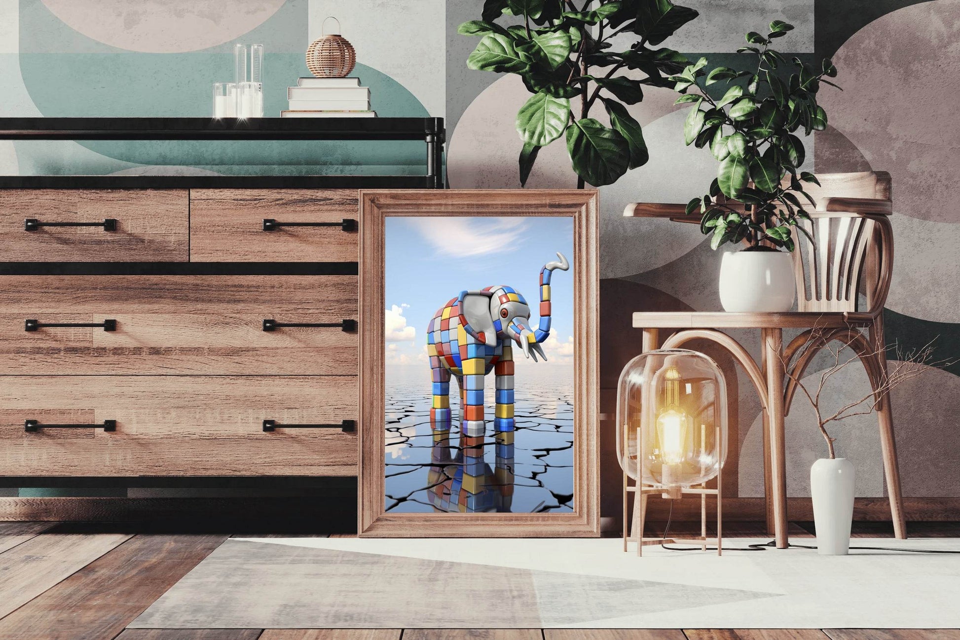 Colorful Robotic Elephant Animal Wall Art - beink online art store