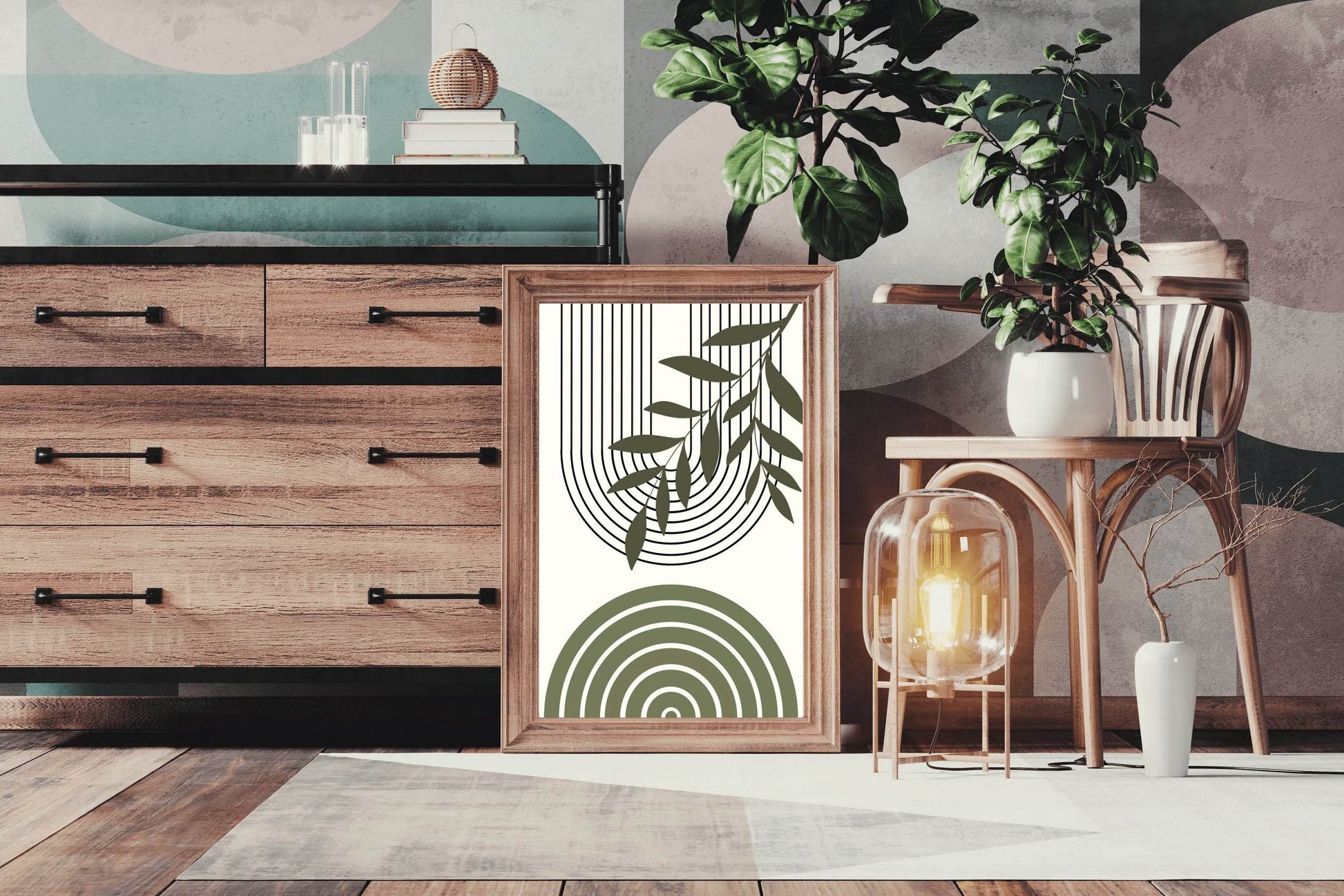 Abstract art Piece with a Leafy Branch ArtWork - beink online art store