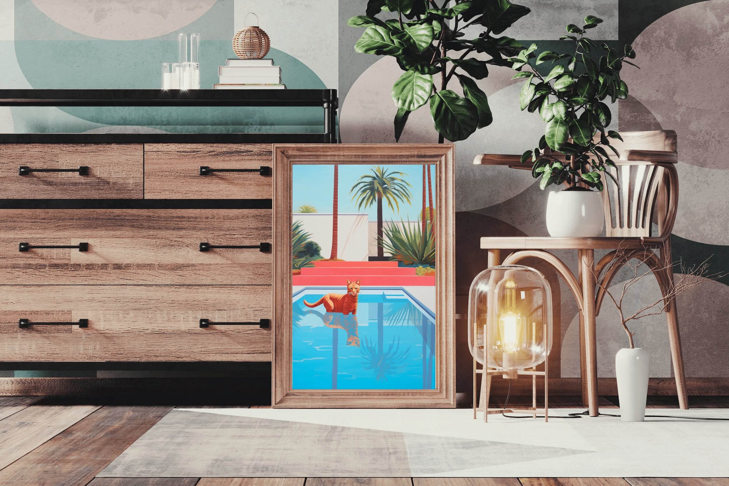 Cat Cool on Poolside Modern Wall Art - beink online art store