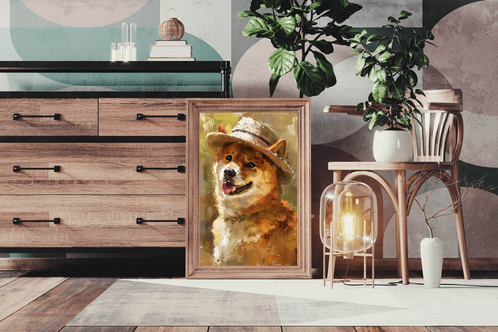 Hand Painted Illustration of Dog Wearing Hat - beink online art store