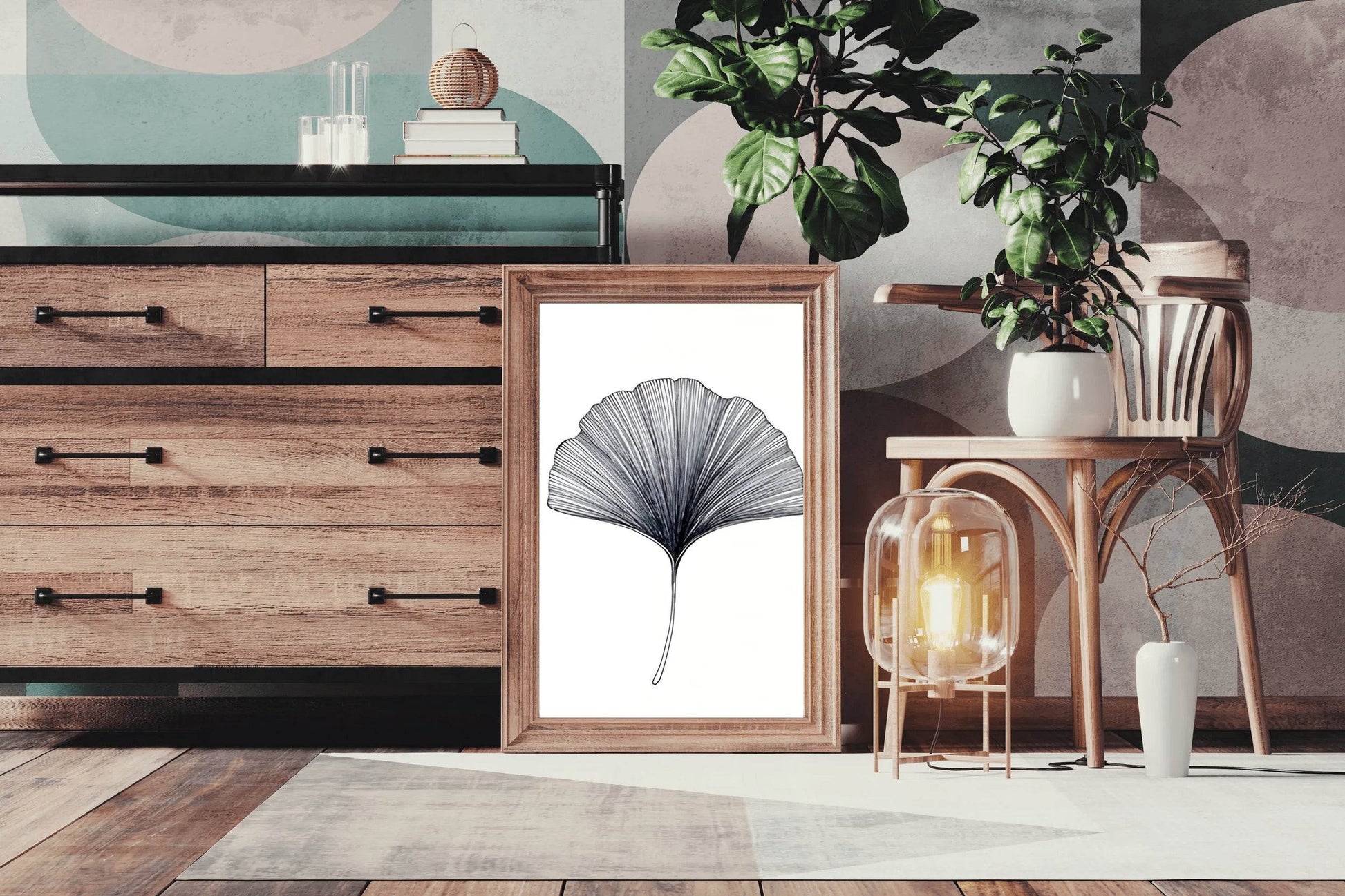 Black Color Gingko Leaf Sktech Wall Art - beink online art store