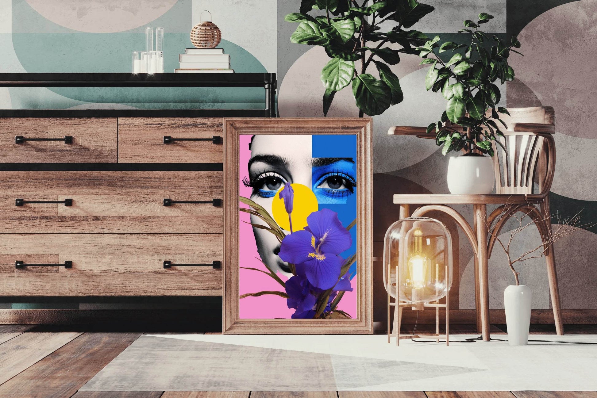 Modern Girl With Flowers Abstract Wall Art - beink online art store