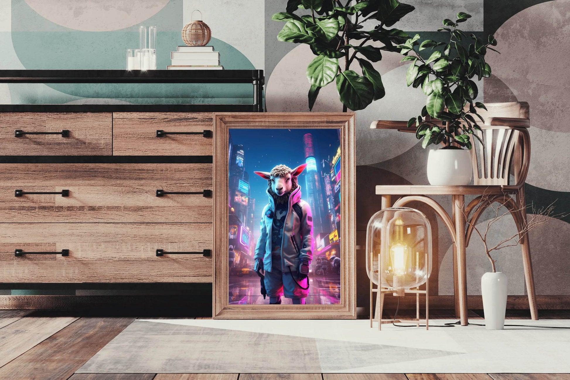 Portrait Sheep Cyberpunk Style Wall Art - beink online art store