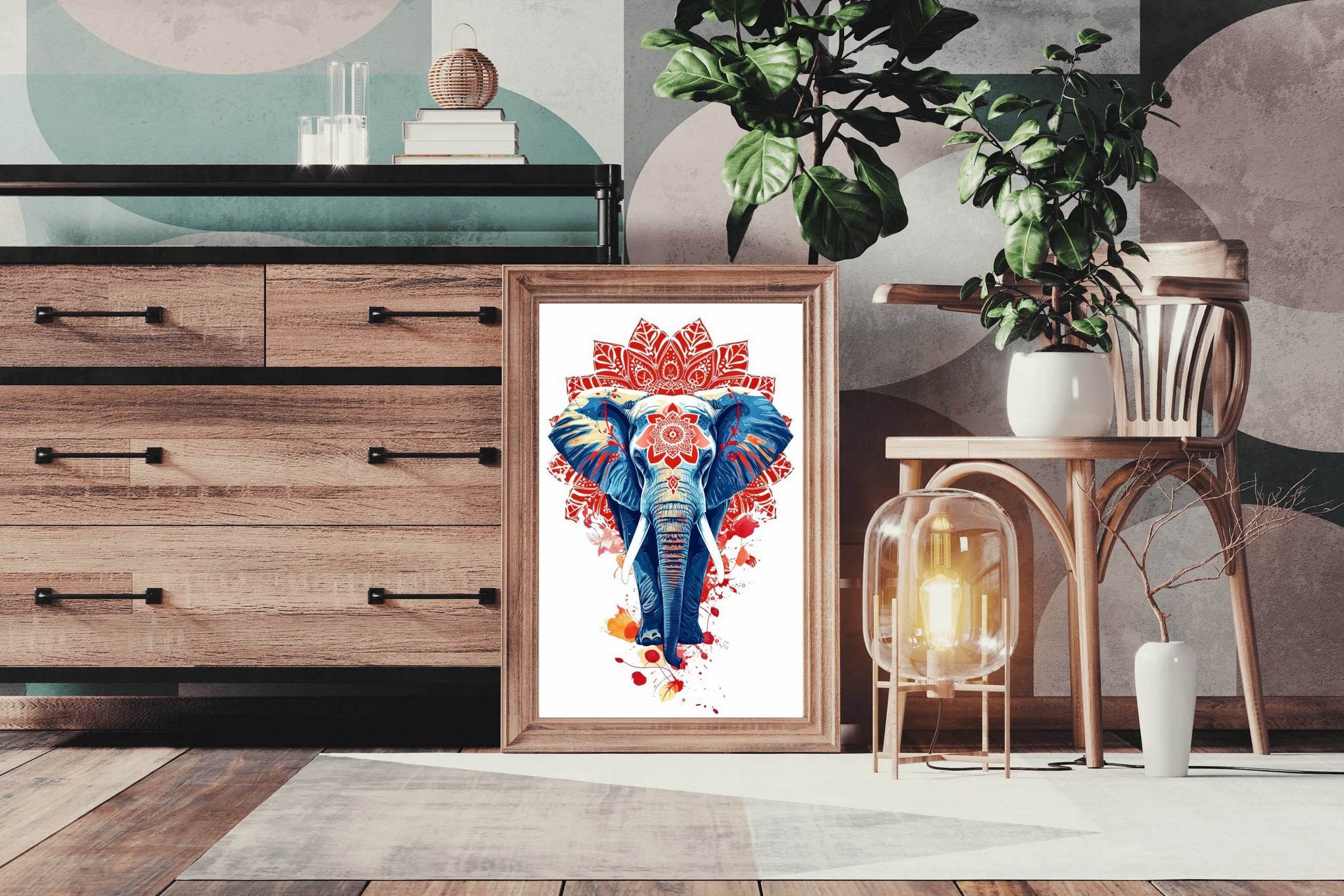 Red Mandala Elephant Print Painting - beink online art store
