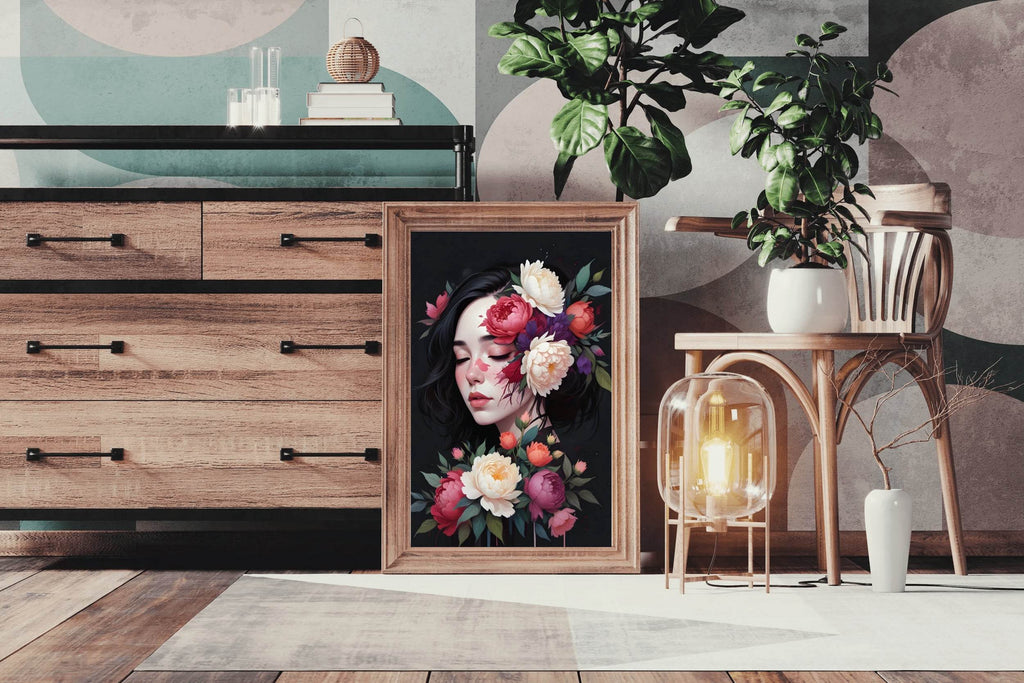 Kawaii Girl with Flowers Asian Style Anime Wall Art - beink online art store