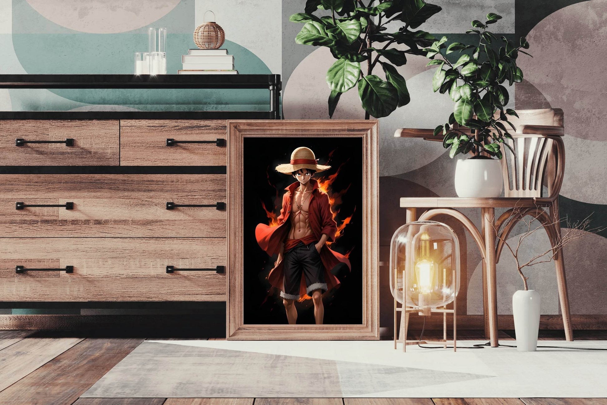 Monkey D. Luffy Character on Fire Anime Wall Art - beink online art store