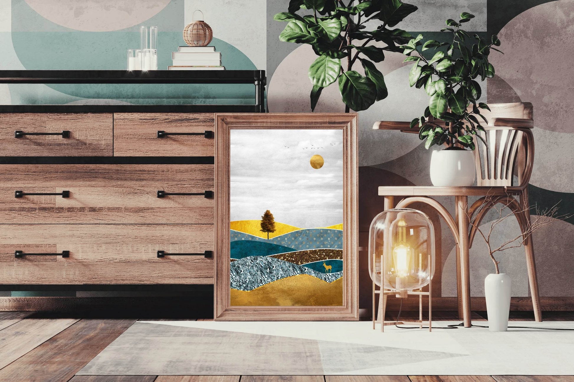 Deer in a Field With a Full Moon Wall Art - beink online art store