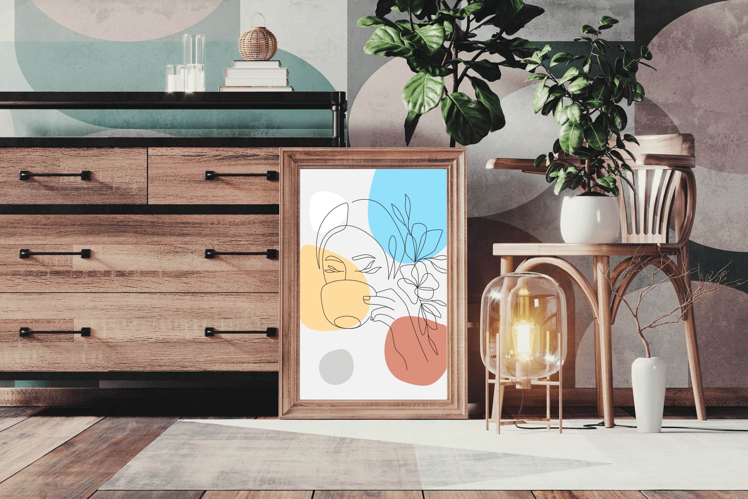 Beautiful Woman and Flower Drinking Coffee Wall Art - beink online art store