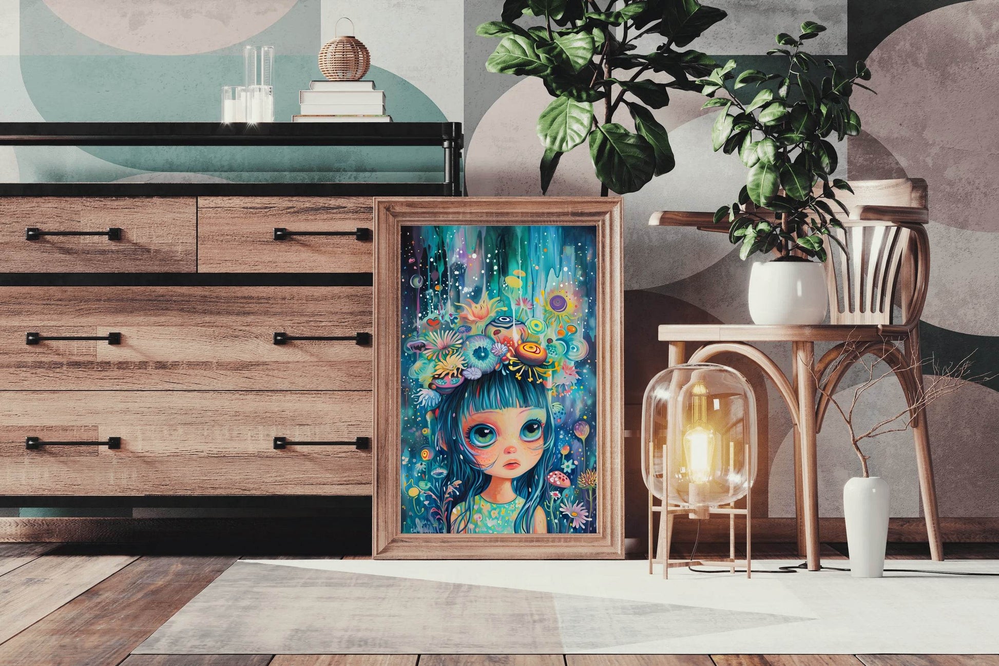 Anime girl with blue hair Wall Art - beink online art store