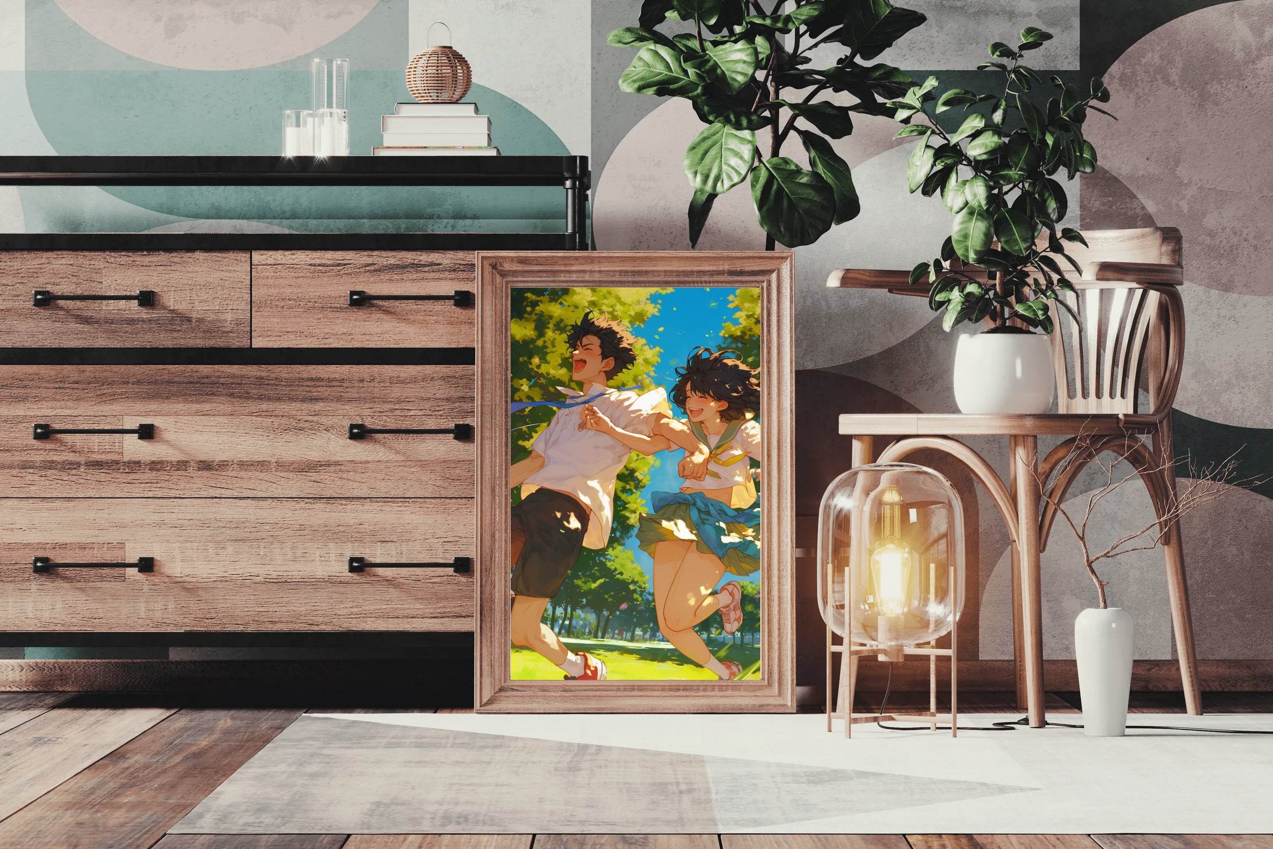 Anime style Boy and Girl Couple Running Wall Art - beink online art store