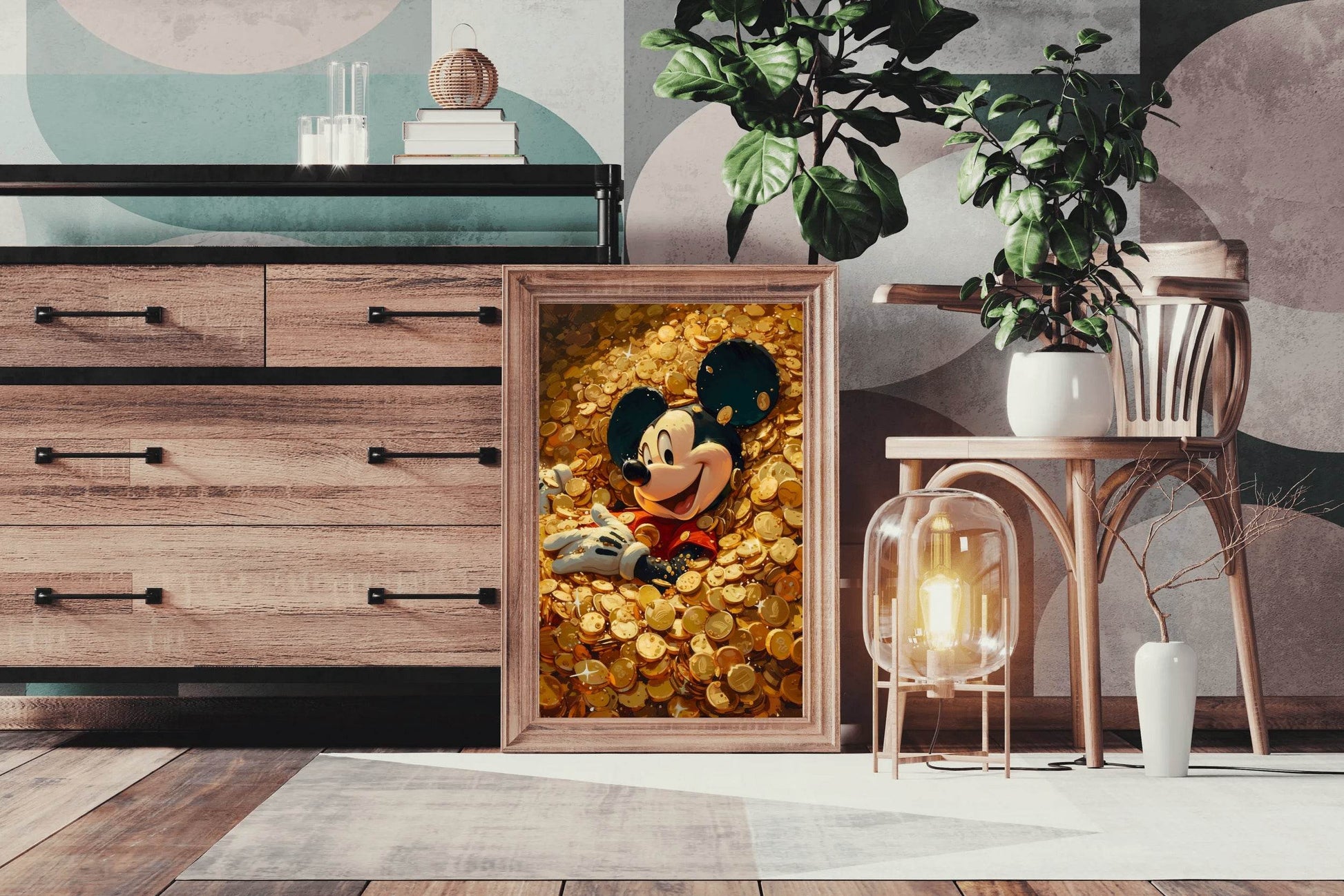 Mickey Mouse in Gold Coins Wall Art - beink online art store