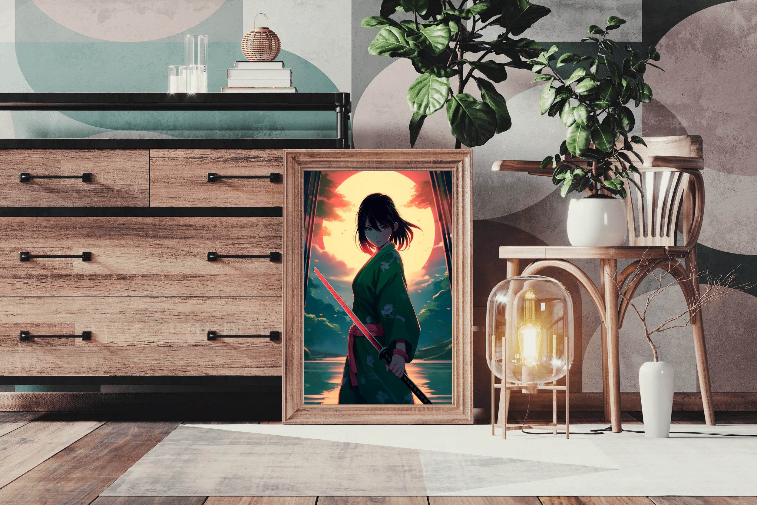Anime Girl With katana In Forest Sunset Anime Wall Art - beink online art store