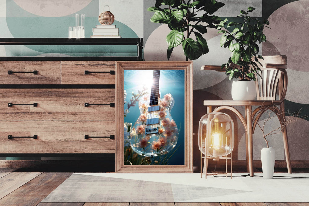 Glass Guitar With Flower Design Wall Art - beink online art store