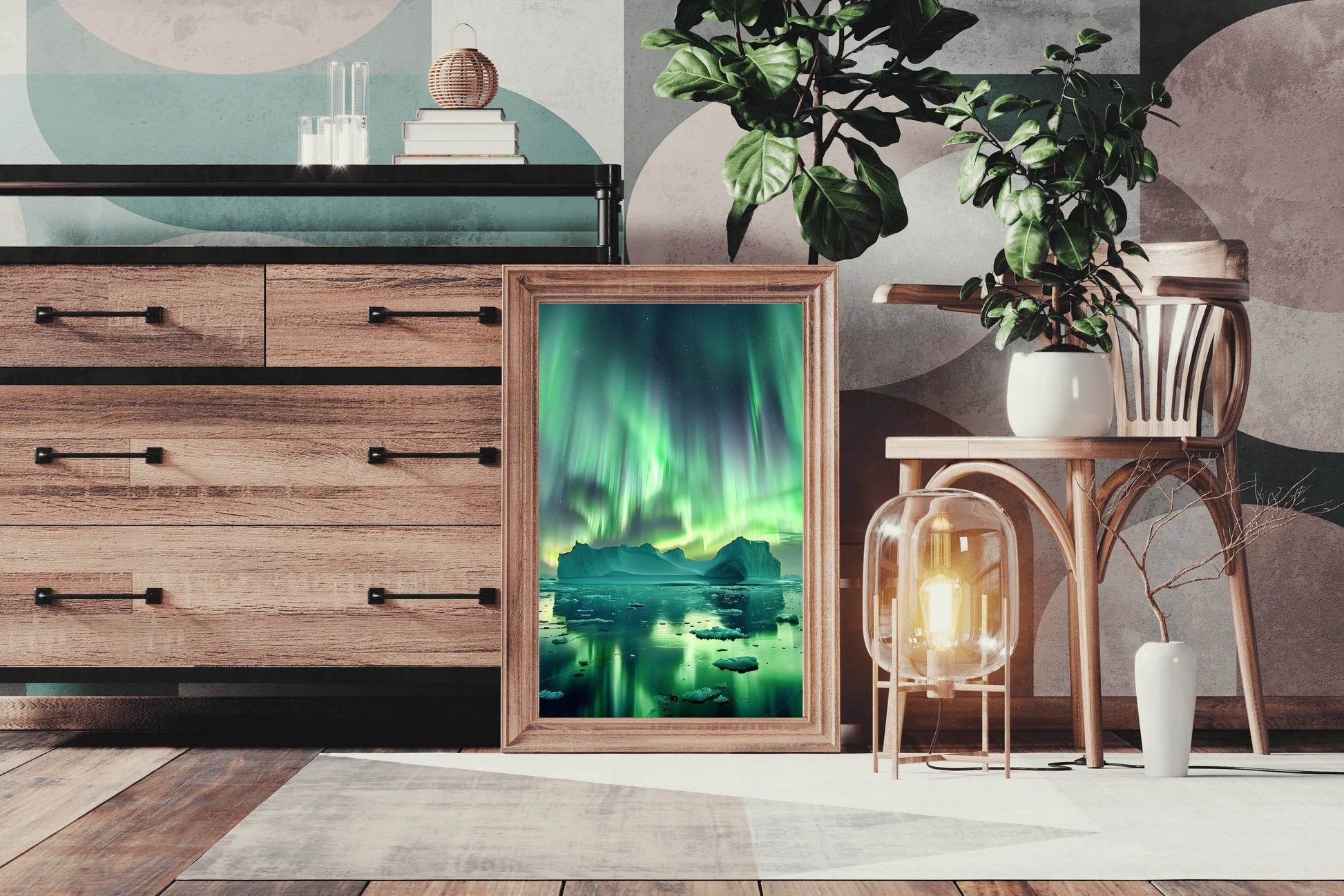 Aurora Borealis Over Iceberg Wall Art - beink online art store