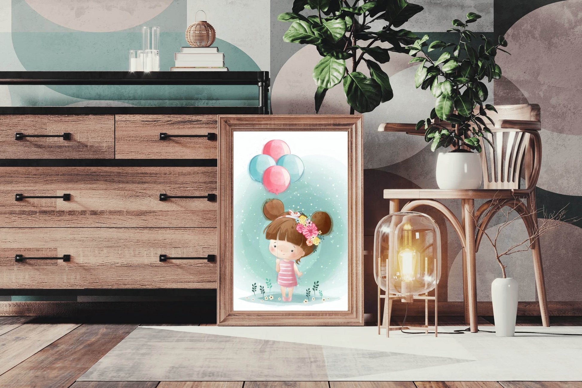 Cute Little Girl Holding Balloons - beink online art store