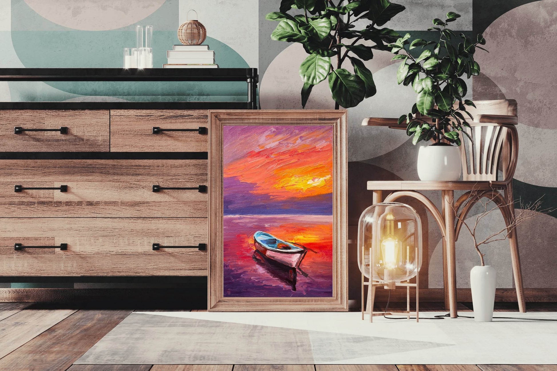 Small Boat in The Sunset Light Wall Art - beink online art store
