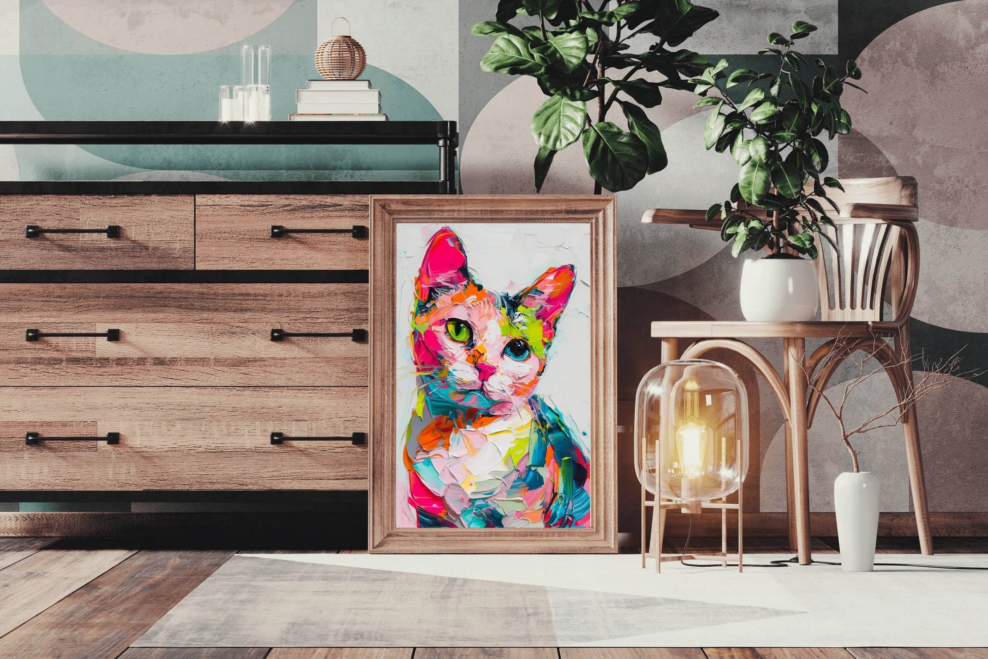 Hand Painted Illustration of Colorful Cat - beink online art store