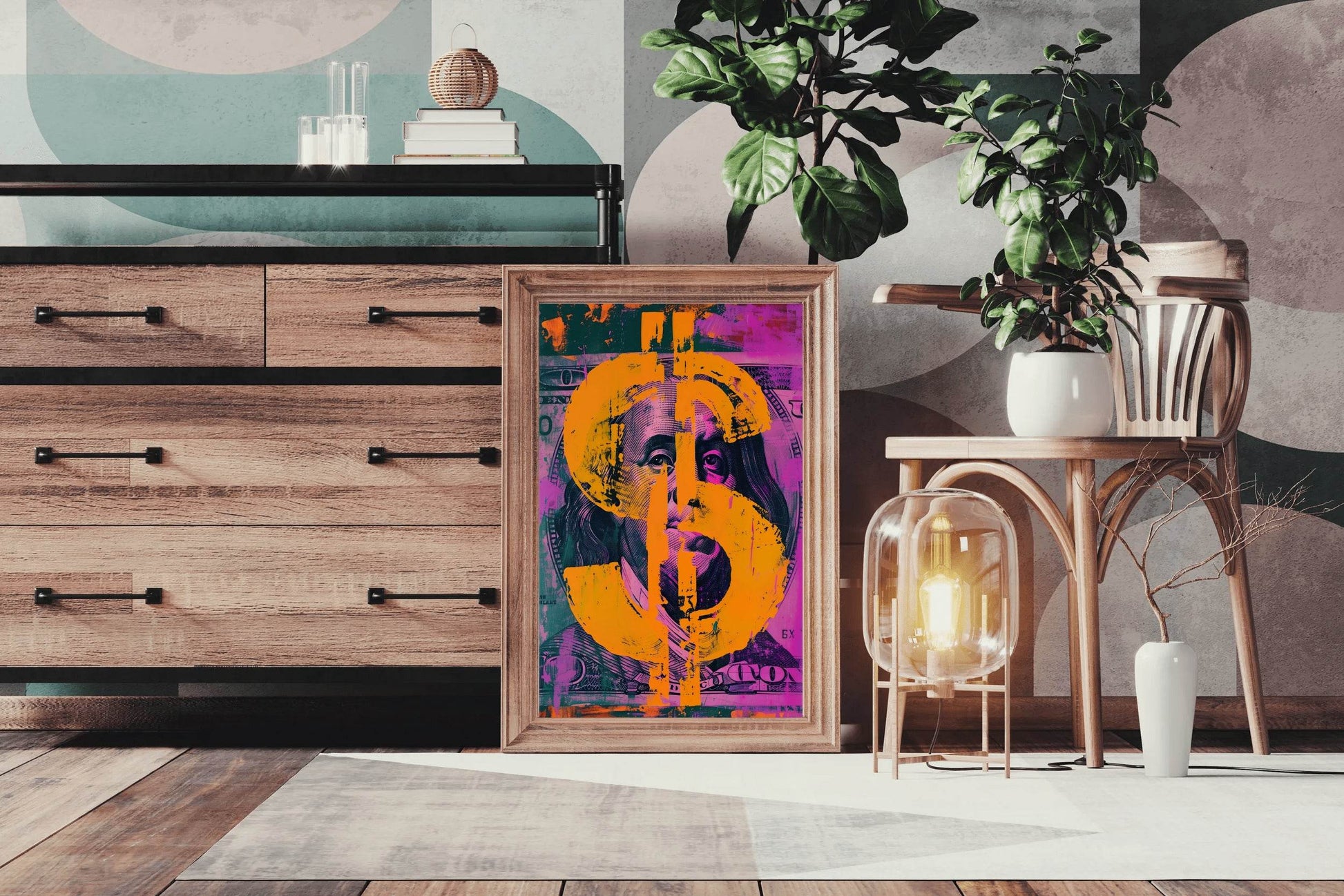 Colorful Dollar Ben Franklin Wall Art - beink online art store