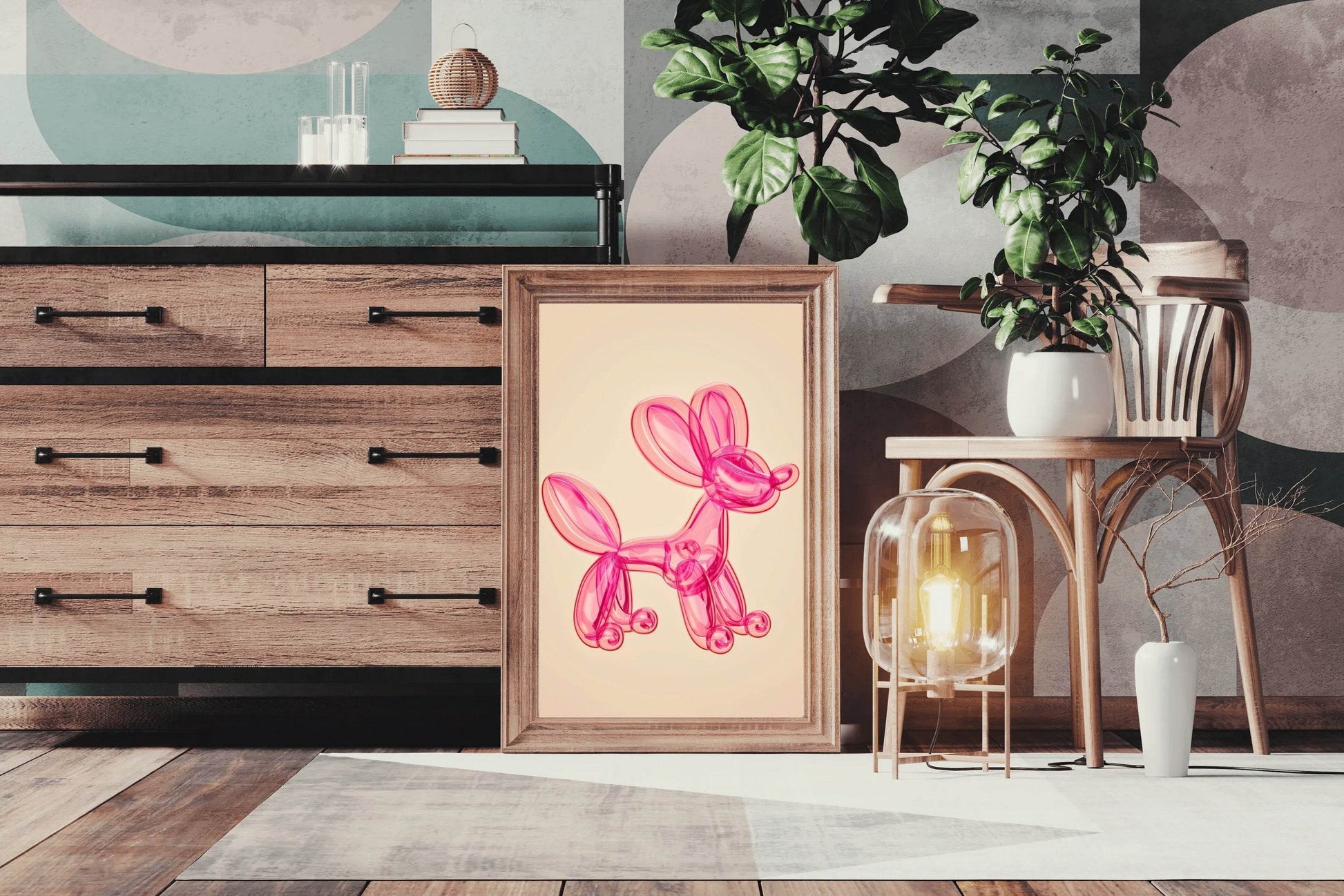 Pink Preppy Balloon Dog Wall Art - beink online art store