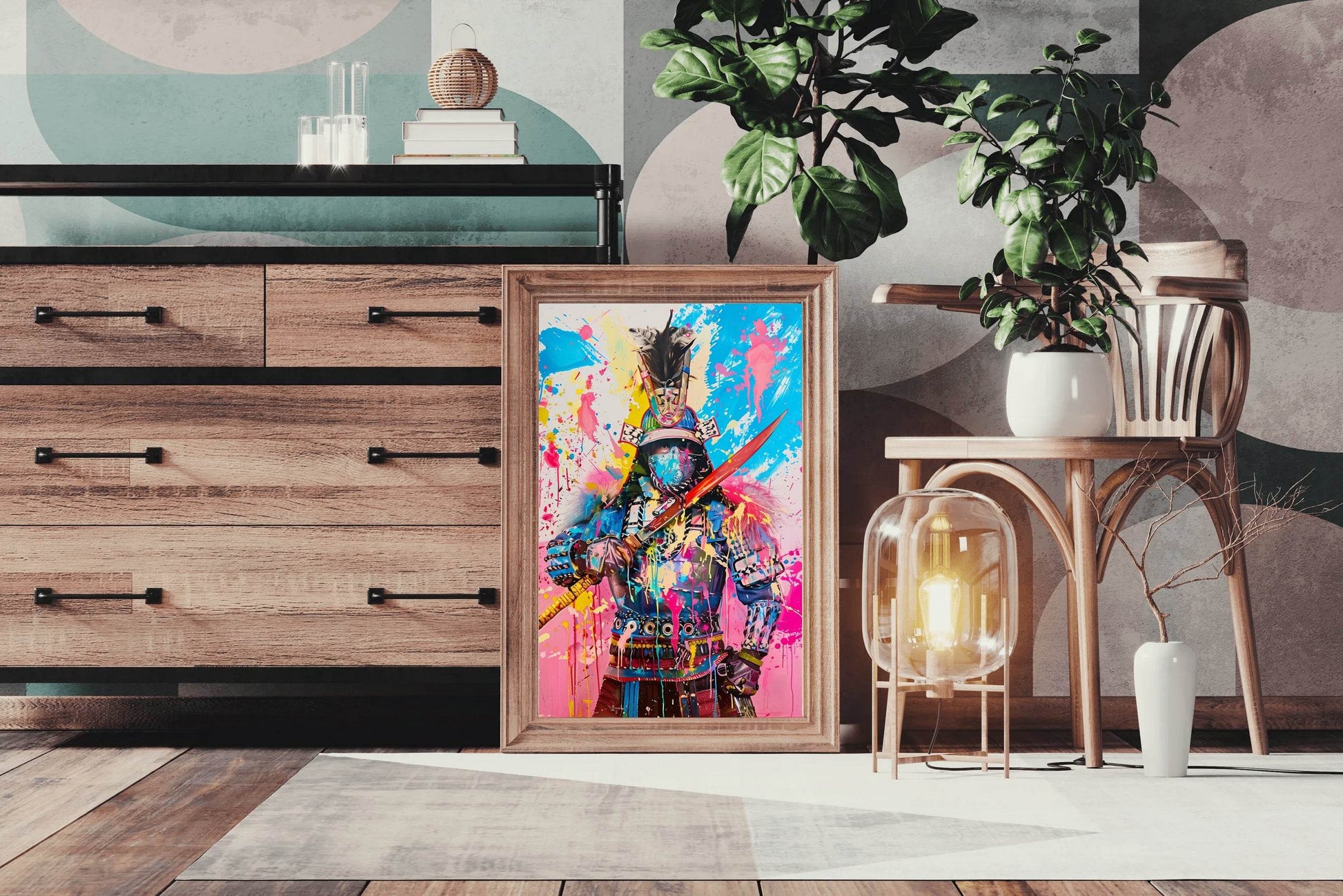Futuristic Samurai Warrior in Vibrant Colors Wall Art - beink online art store