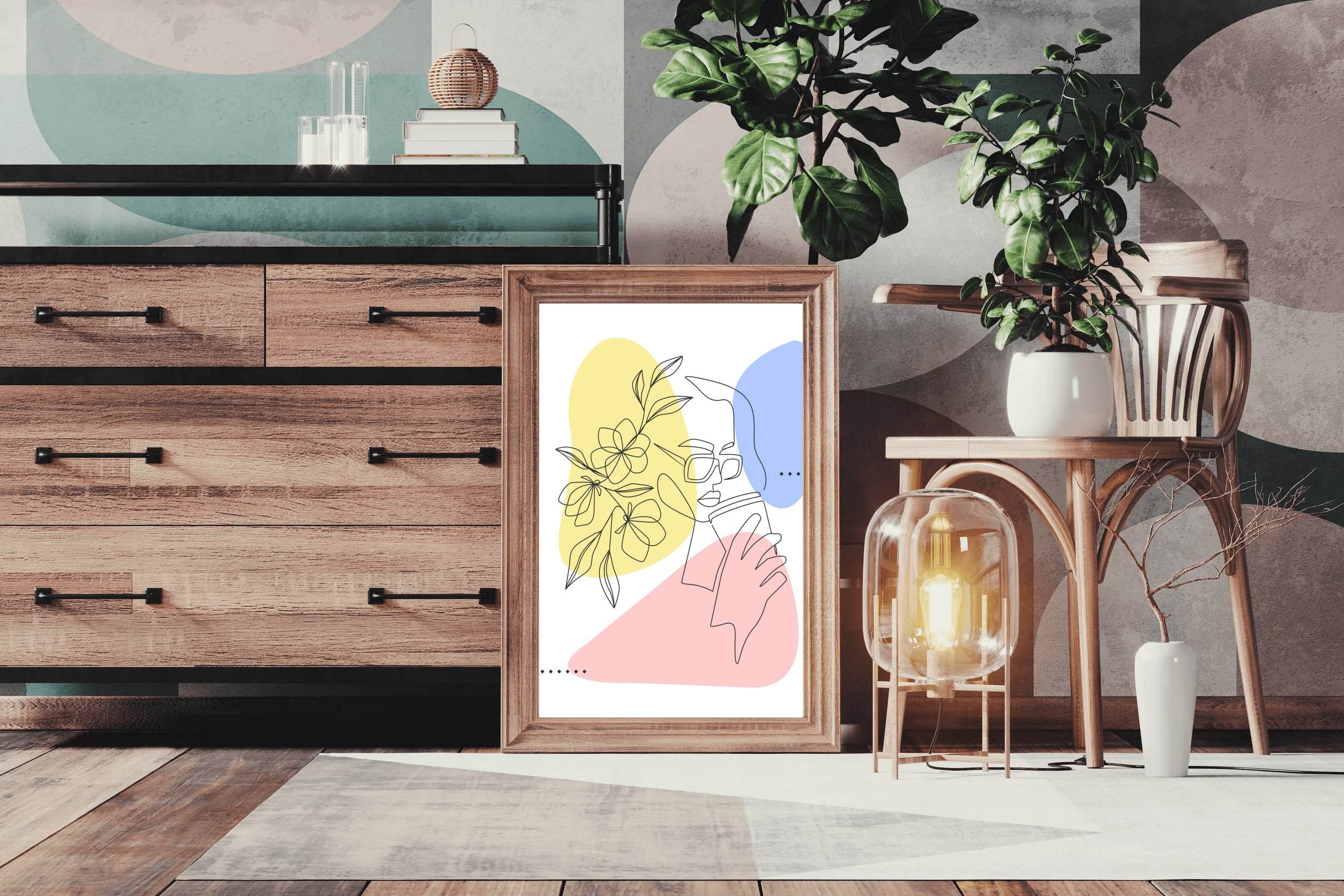 Minimal Woman and Flower Drinking Coffee Wall Art - beink online art store