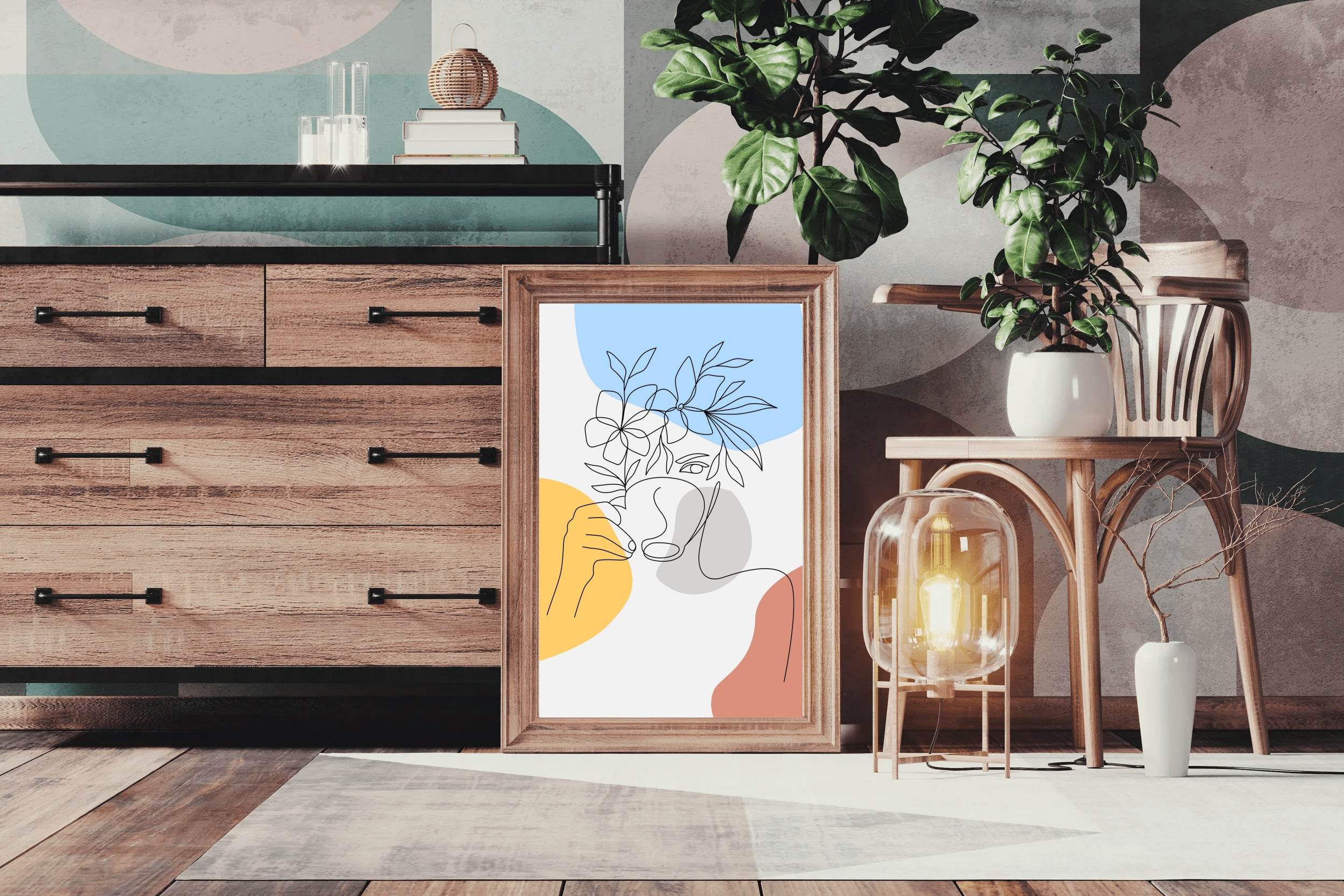 Minimal Design Of a Girl Drinking Tea Wall Art - beink online art store