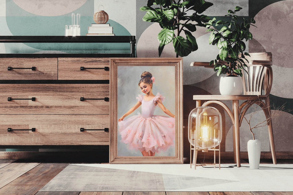 Watercolor Painting of Cute Dancing Girl in Pink Dress - beink online art store