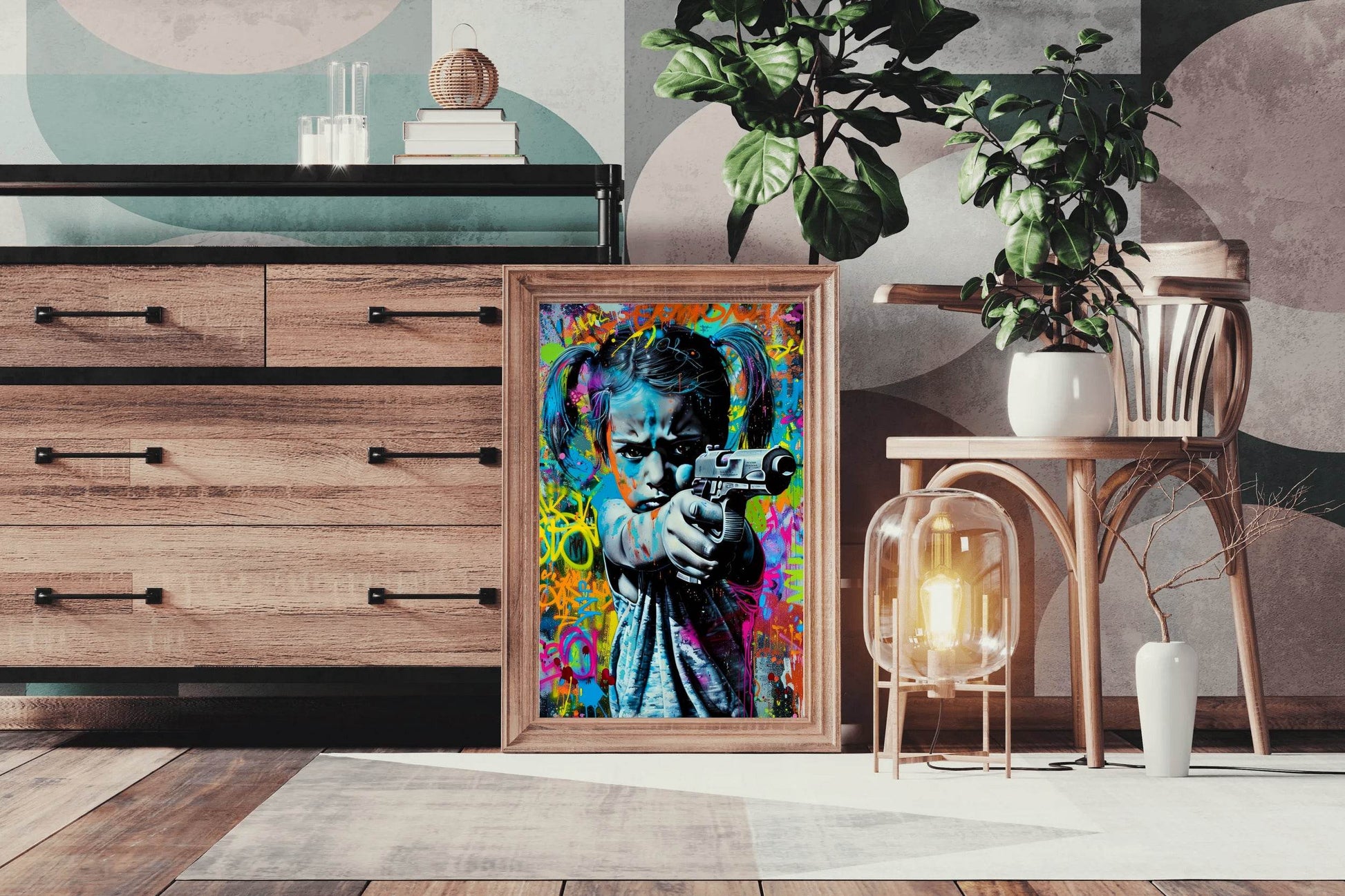 Graffiti Art of Girl Shooting Gun Wall Art - beink online art store