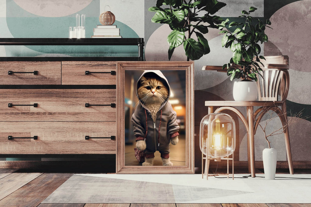 Cute Cat Wearing Jacket Animal Wall Art - beink online art store