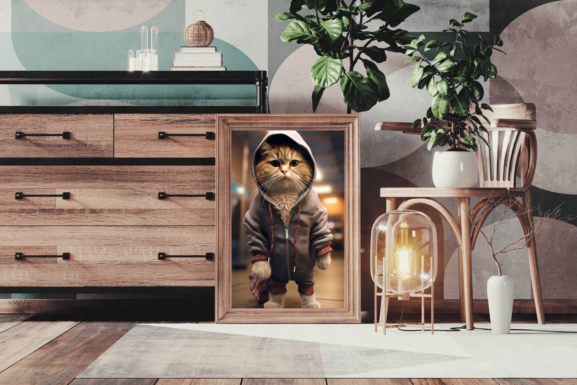 Cute Cat Wearing Jacket Animal Wall Art - beink online art store