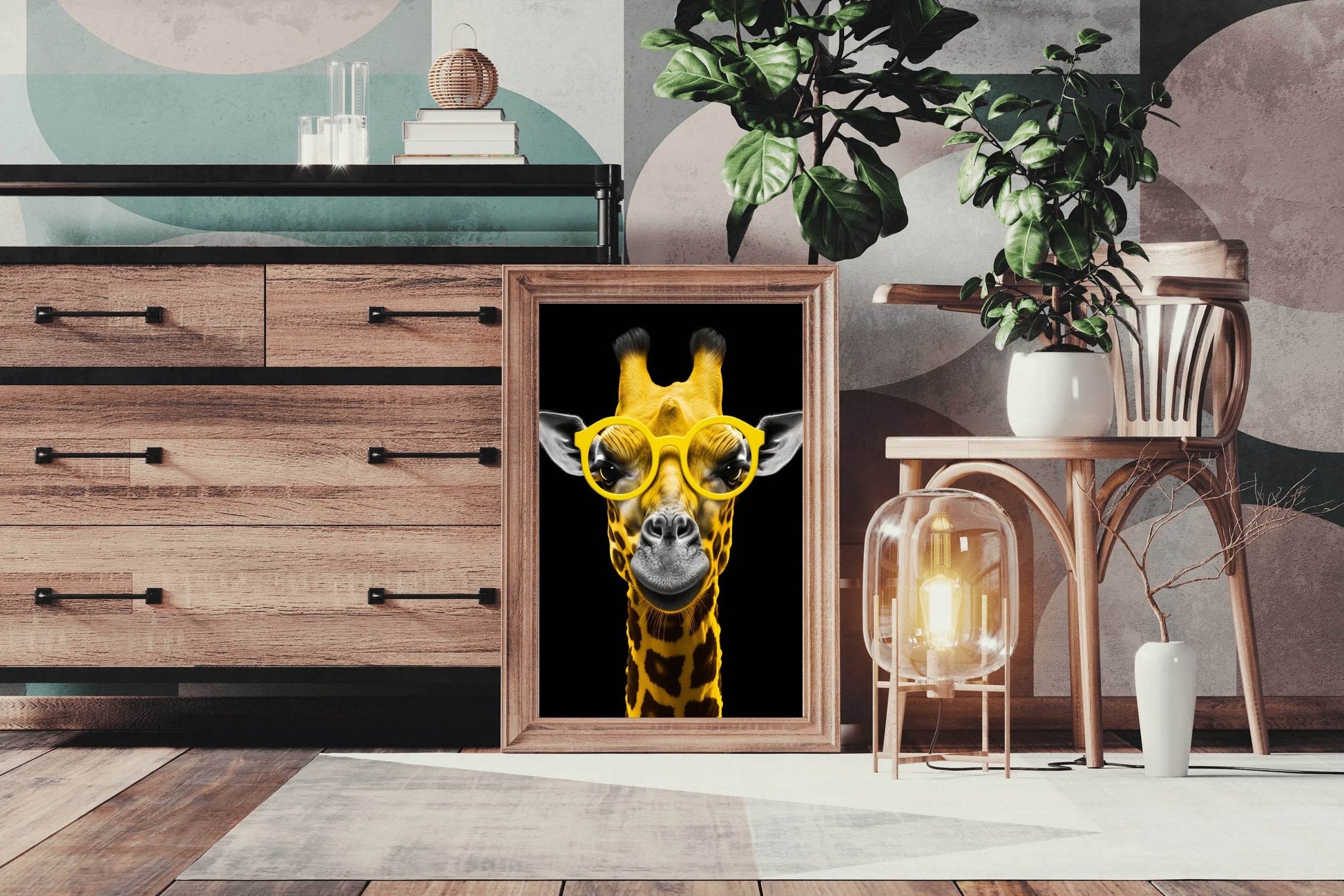 Yellow Cool Look Giraffe With Goggle Wall Art - beink online art store