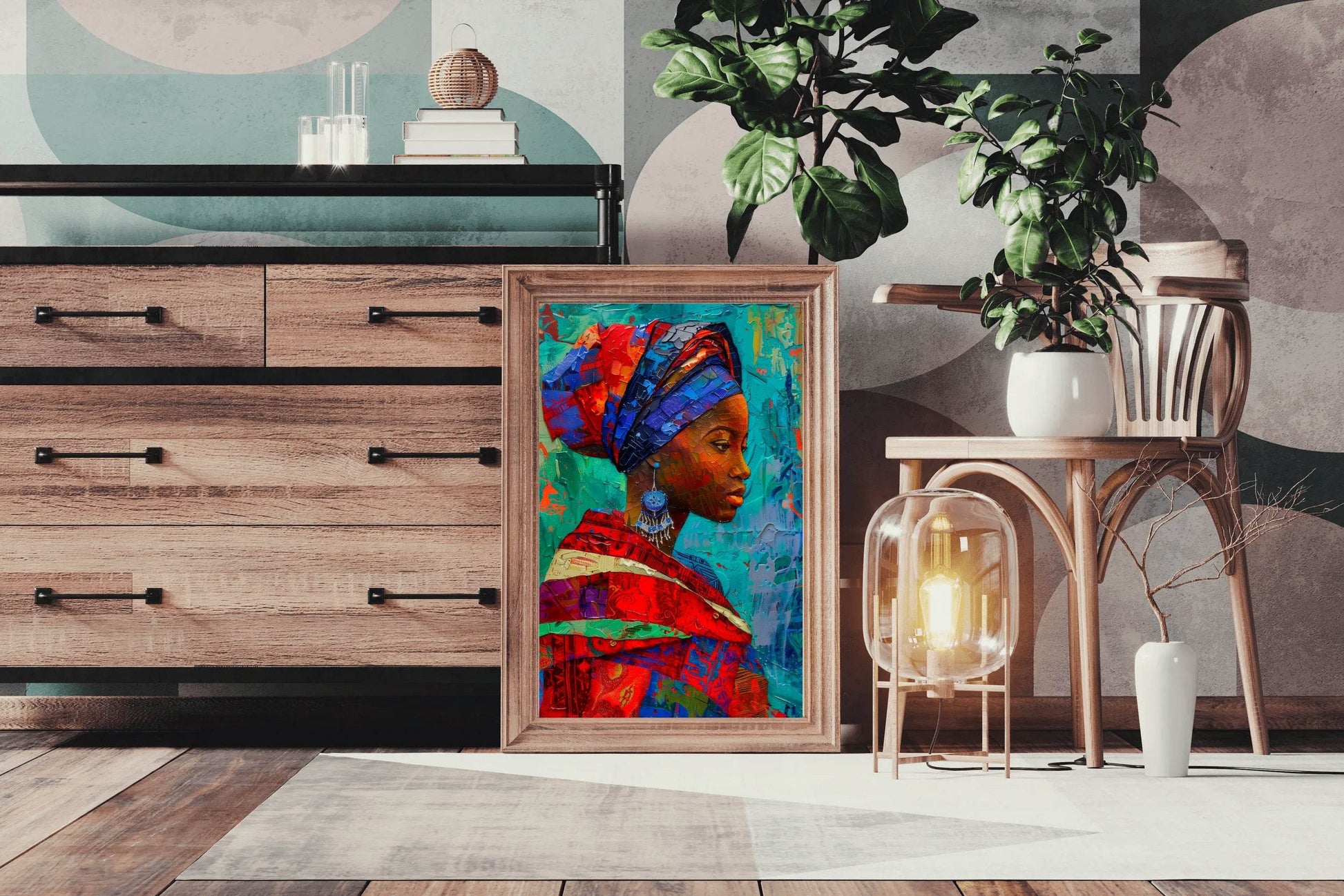 Colorful Scarf African Woman Wall Art - beink online art store