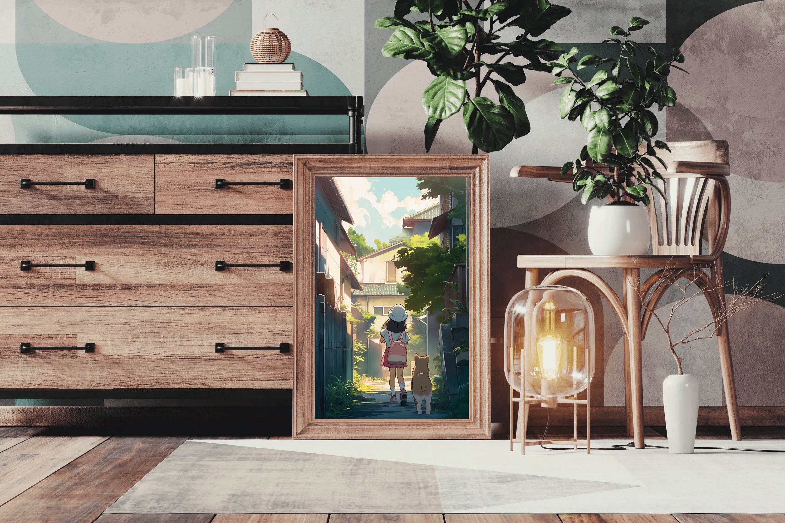 Lifestyle Scene With People In Anime Style Wall Art - beink online art store