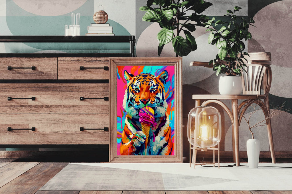 Tiger Enjoying a Colorful Treat Wall Art - beink online art store