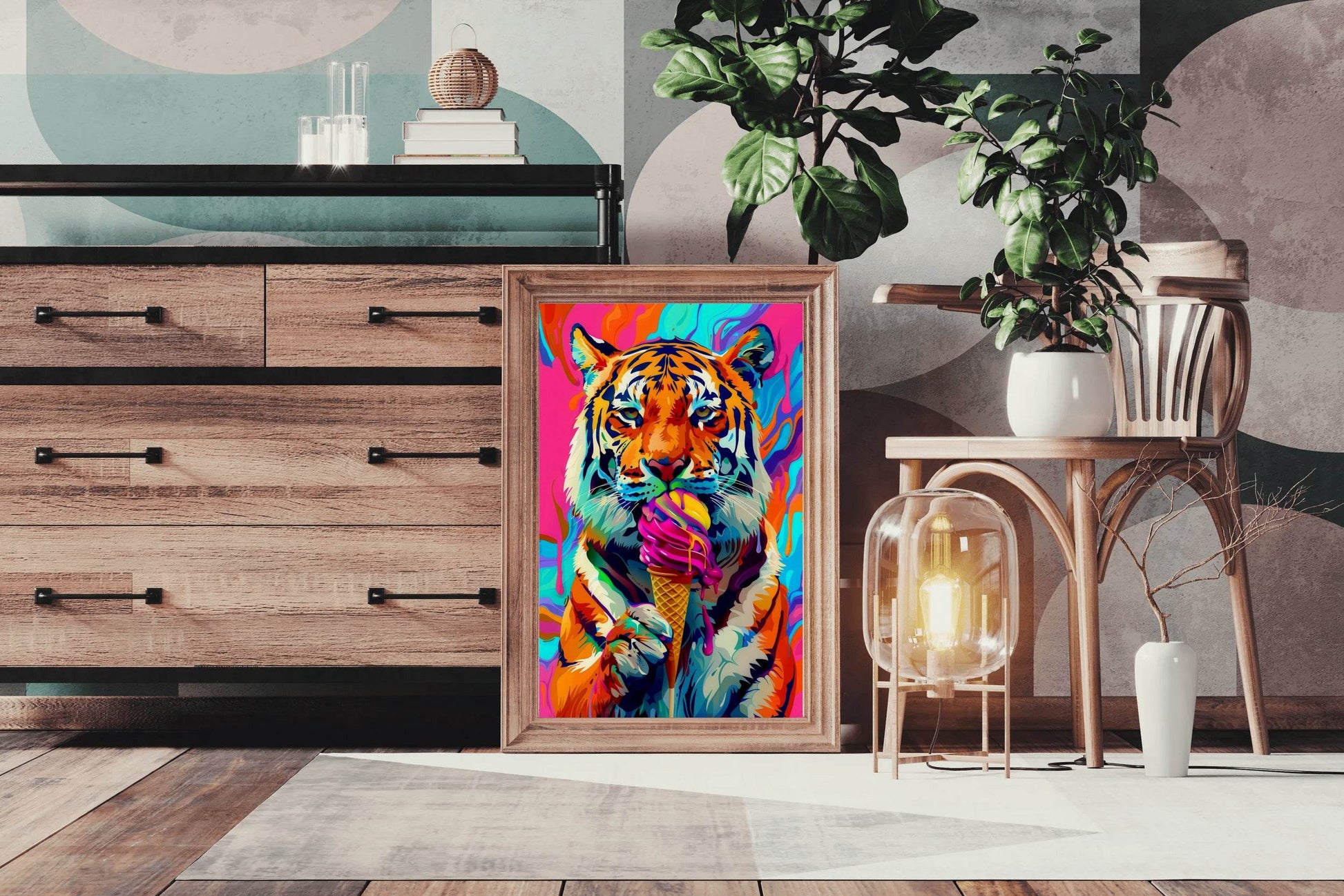Tiger Enjoying a Colorful Treat Wall Art - beink online art store