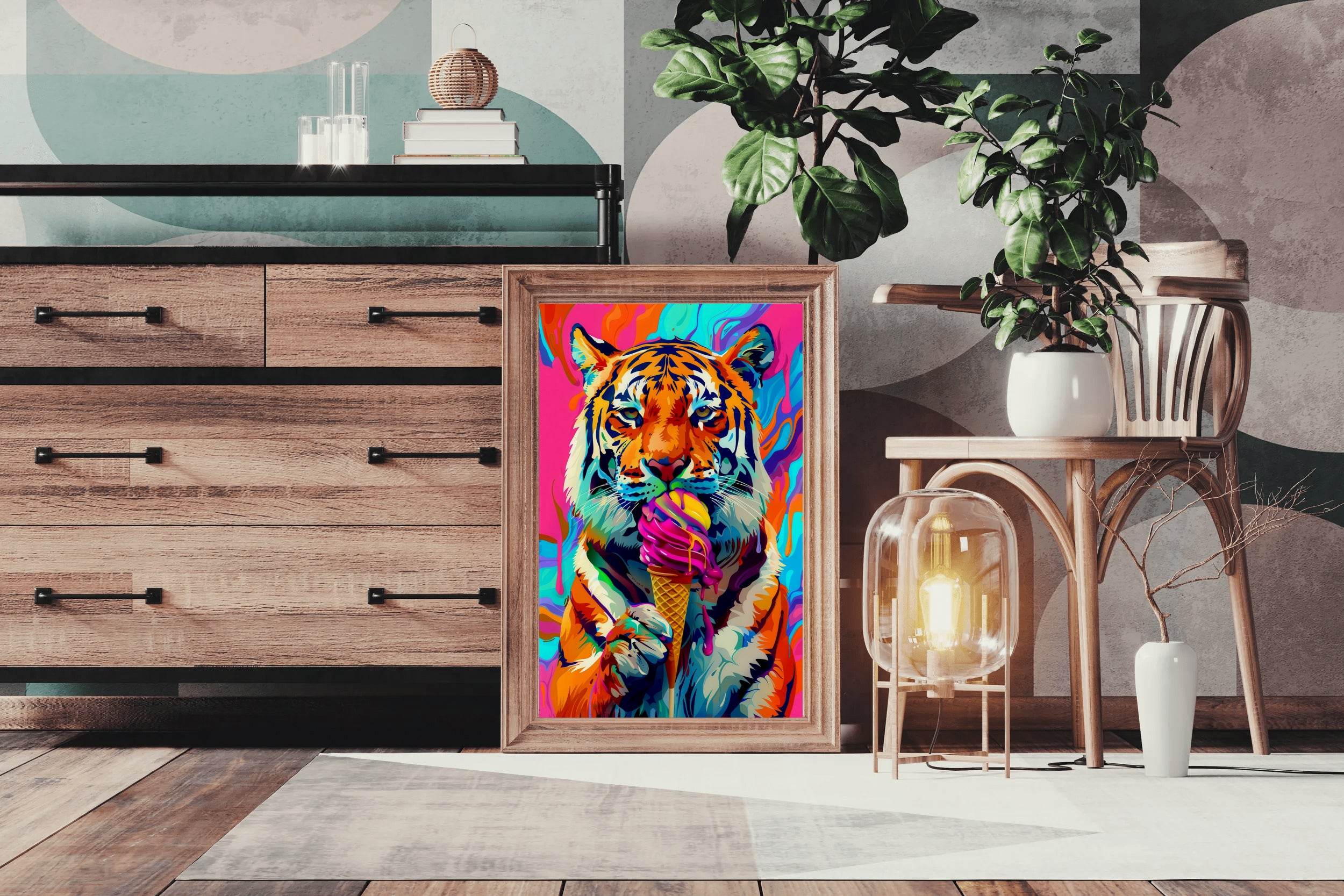 Tiger Enjoying a Colorful Treat Wall Art - beink online art store