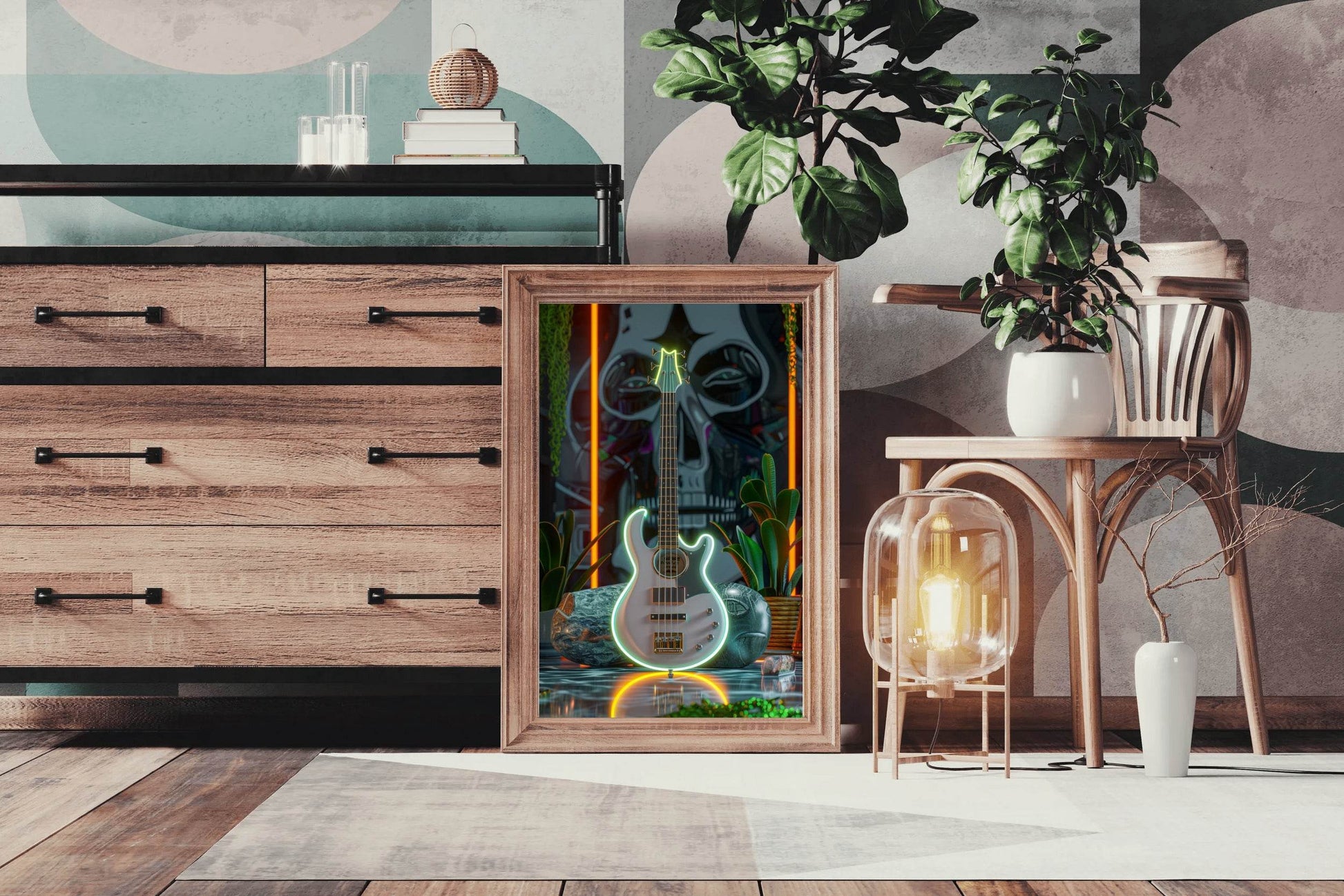 Augustic Guitar With Neon Wall Art - beink online art store