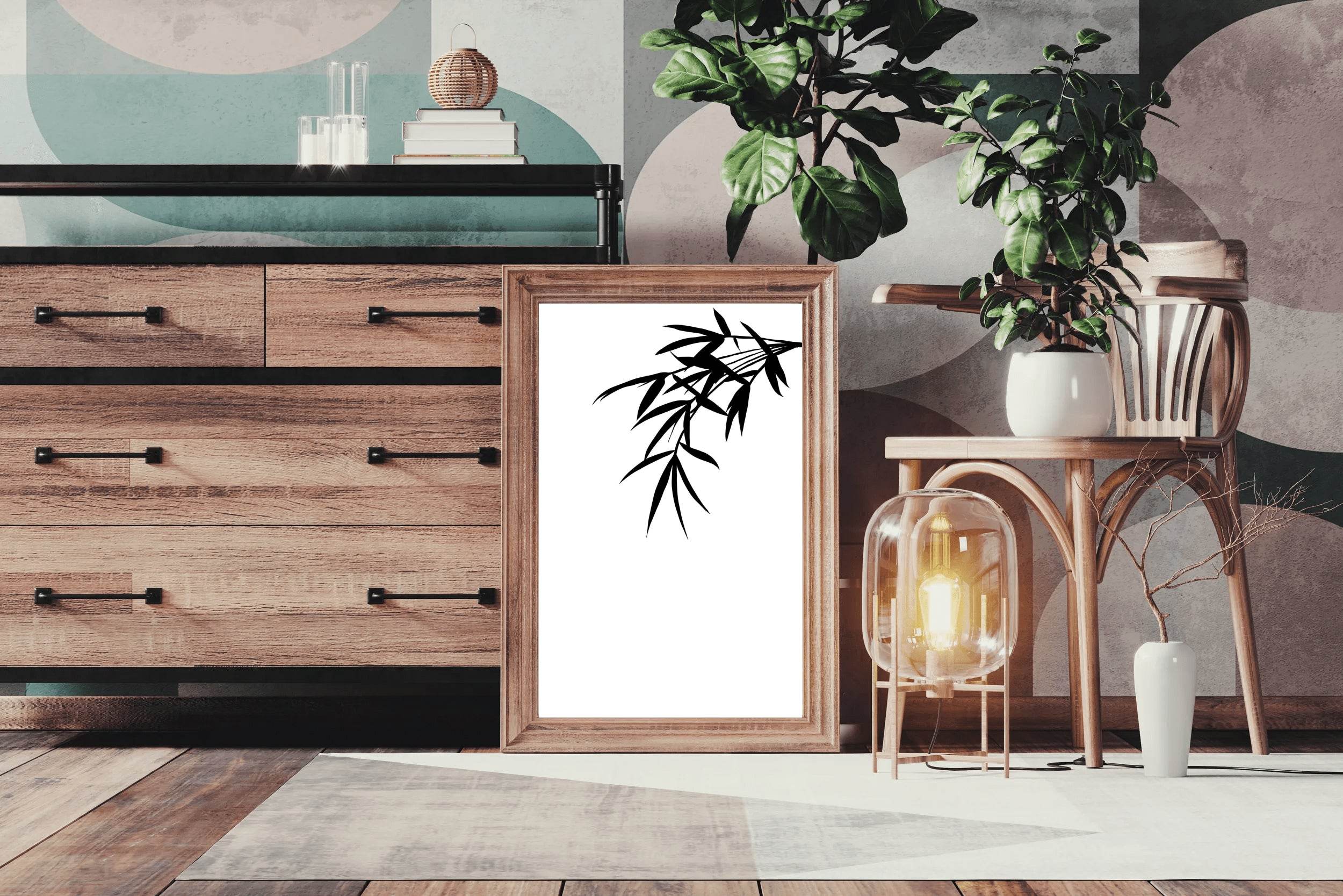 Bamboo Leaves Black & White Wall Art - beink online art store