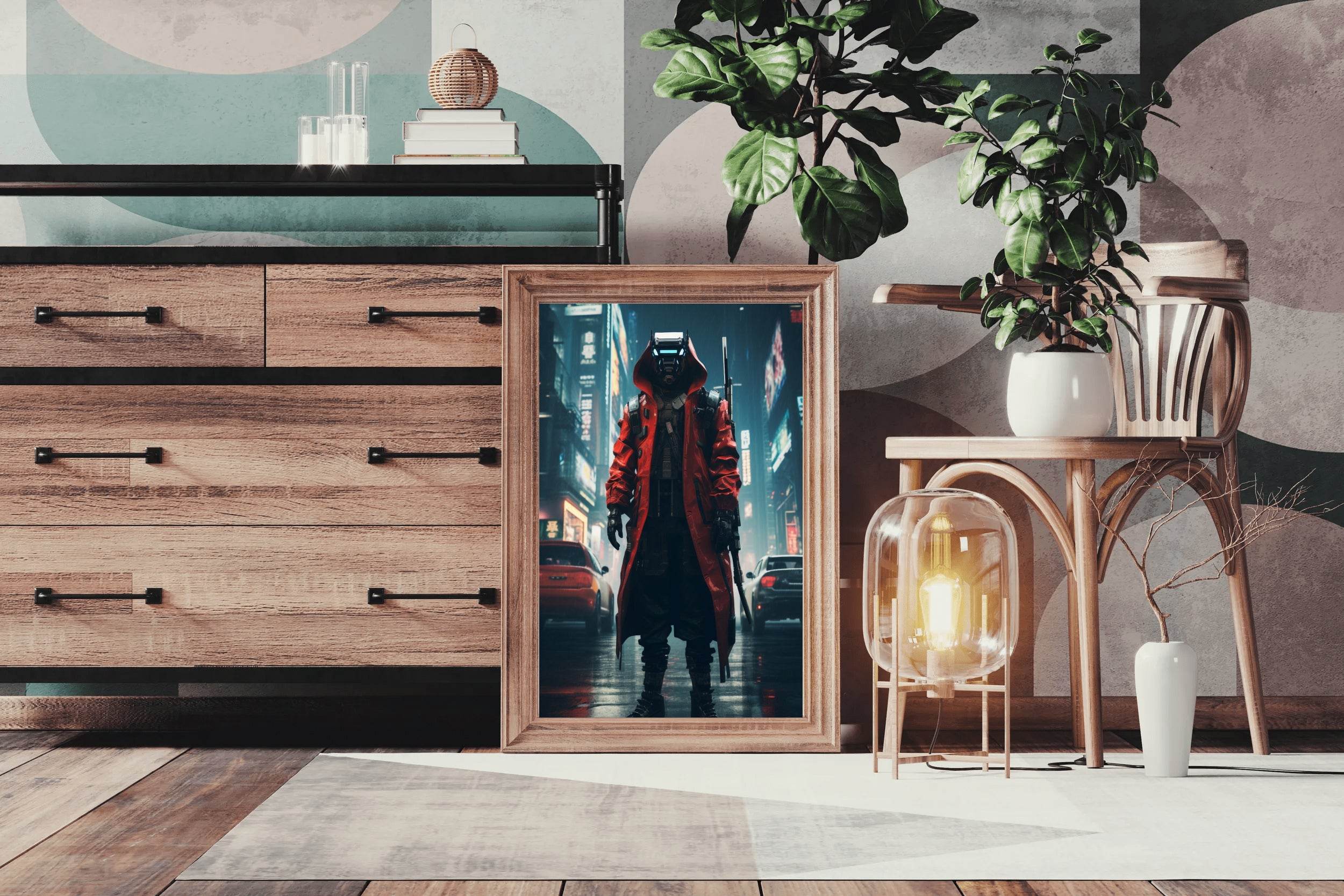 Cyberpunk Warrior In Urban Scenery Anime Wall Art - beink online art store