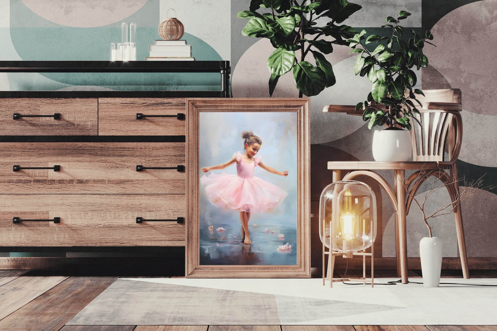 Smiling Little Girl Dancing in Pink Dress - beink online art store