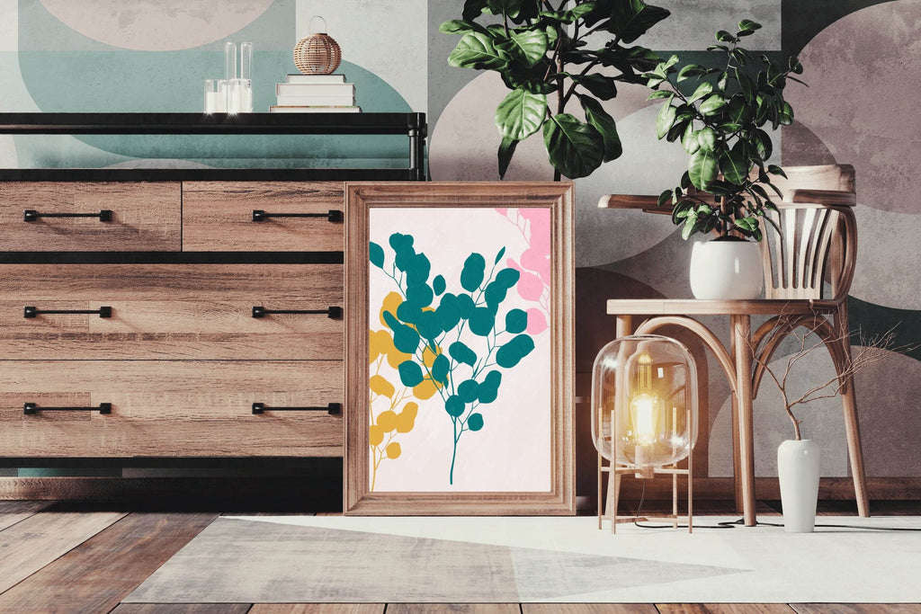 Tree Branch With Blue And Yellow Leaves Wall Art - beink online art store