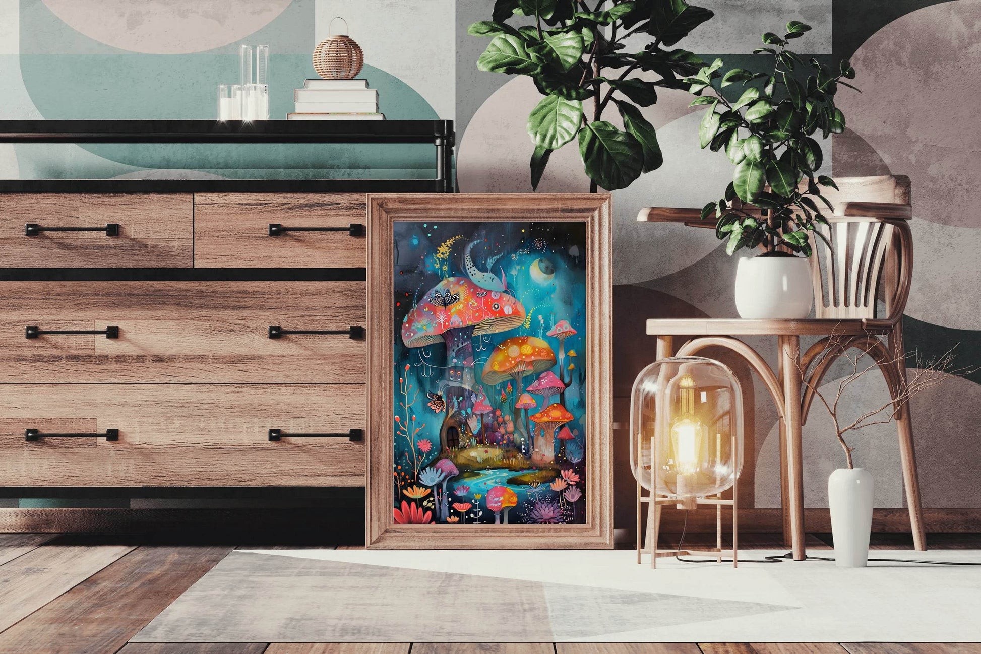 Colorful Painting of Mushroom House Wall Art - beink online art store