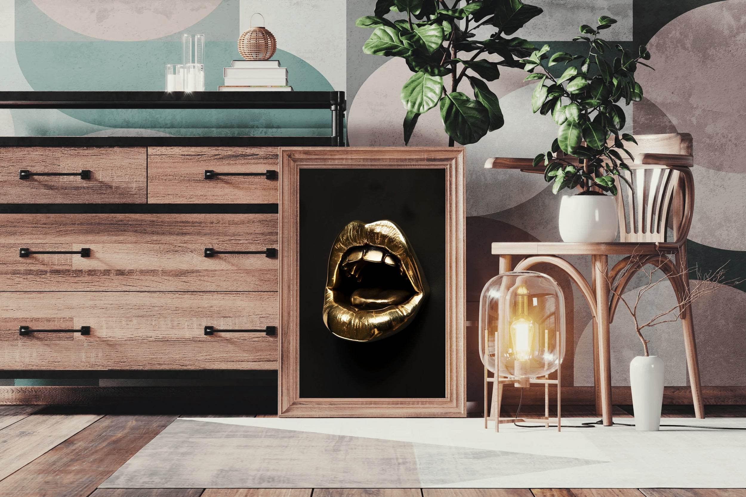 Golden Metallic Mouth Modern Wall Art - beink online art store