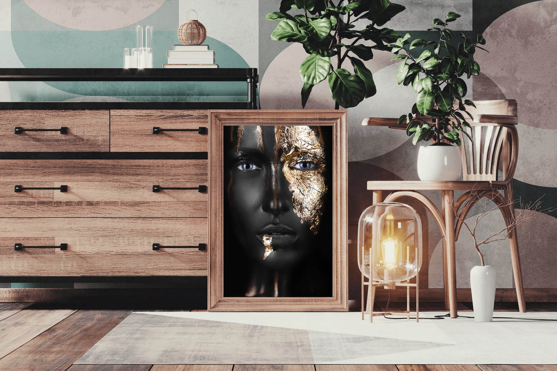 Black Woman Face With Golden Makeup Wall Art - beink online art store