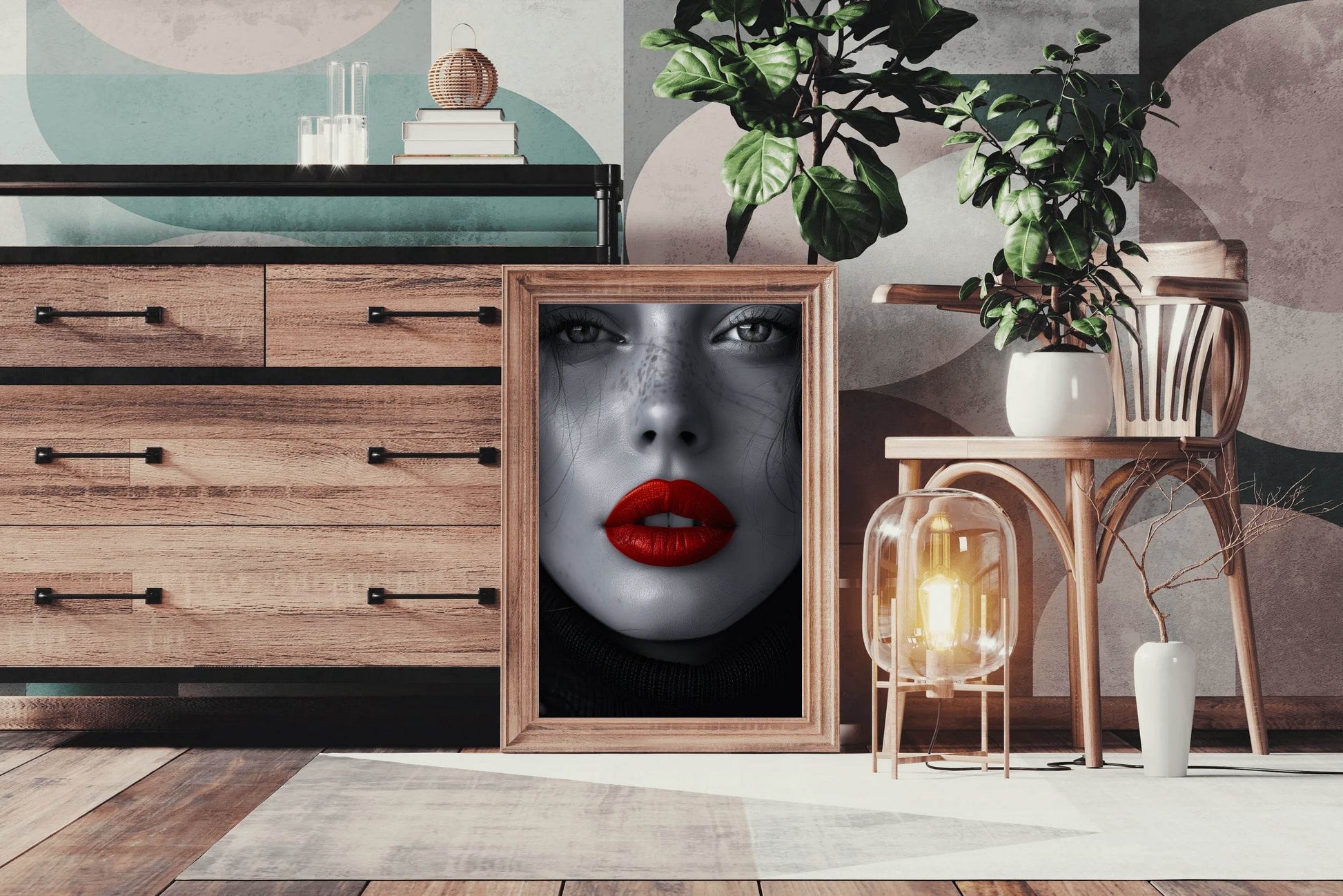 A Woman face With Red Lipstick Wall Art - beink online art store