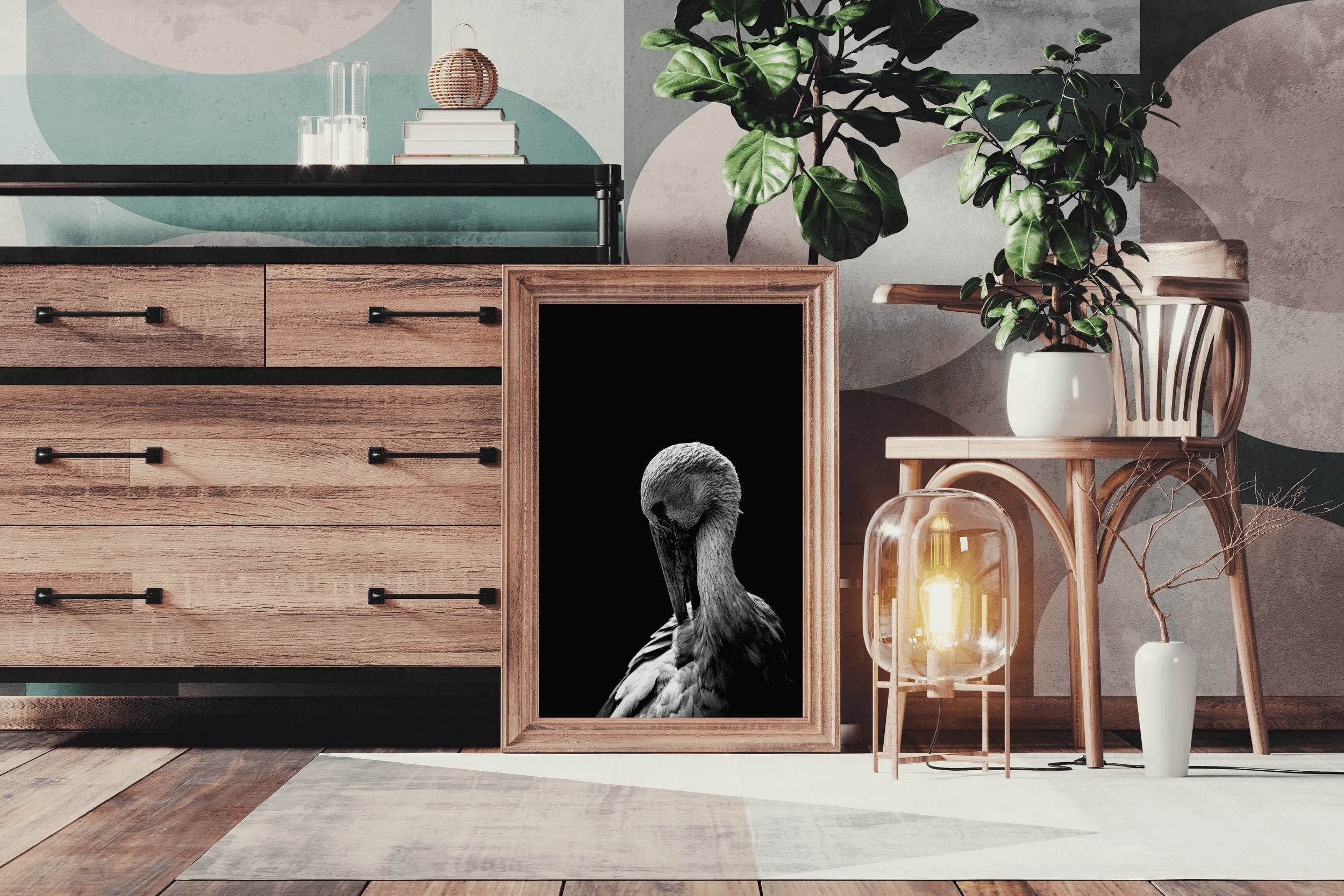 White Stork Bird Black & White Wall Art - beink online art store