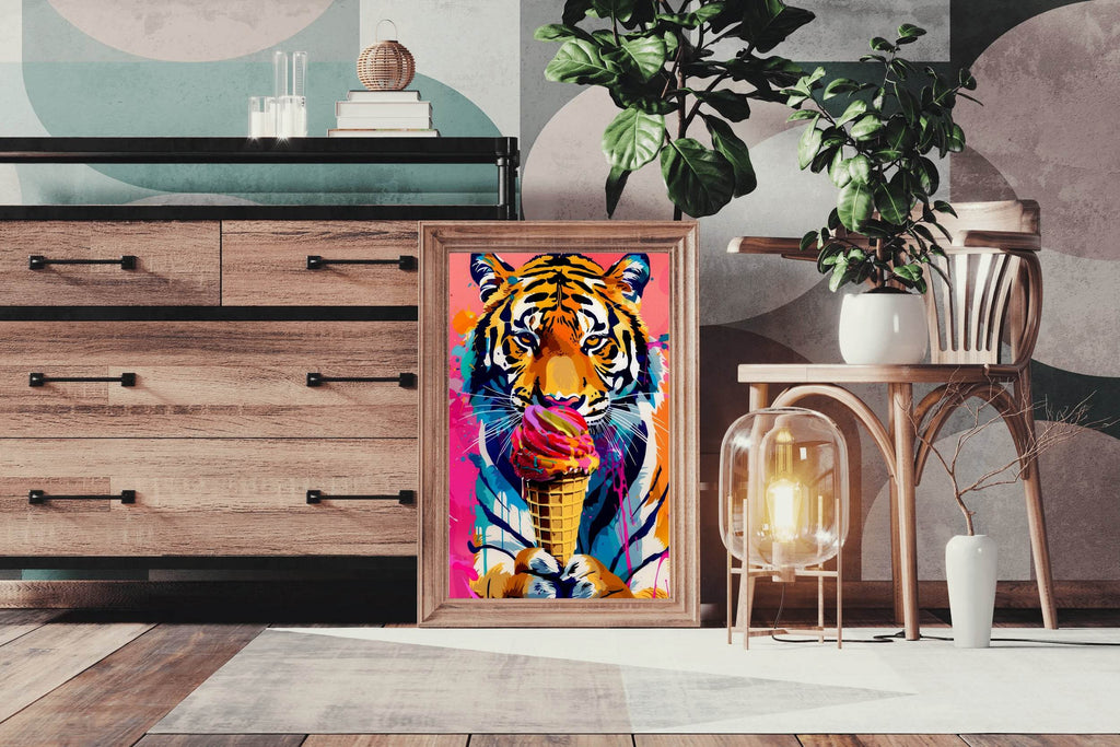 tiger eating ice cream Wall Art - beink online art store